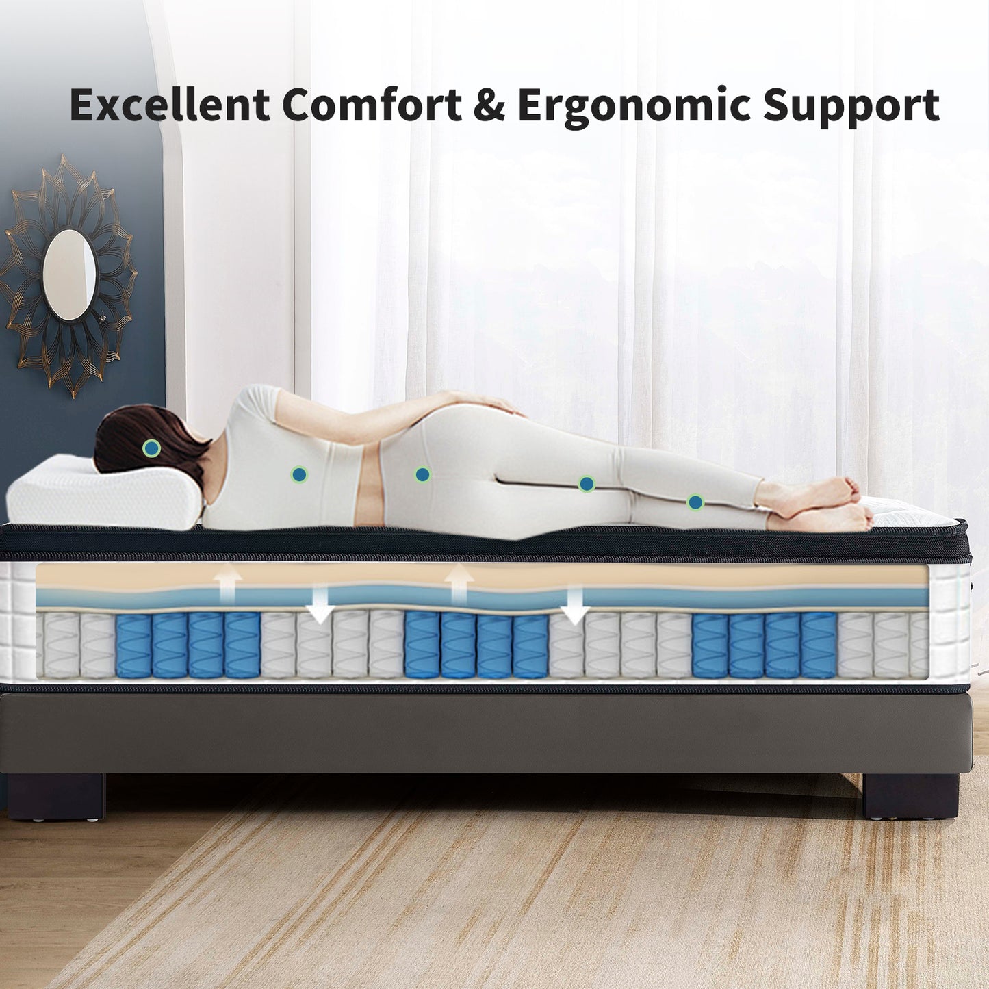 HSUNNS 12" Twin XL Size Hybrid Memory Foam Mattress with Breathable Fabric Cover, 7-Zoned Cool Memory Foam Mattress for Sleep Support and Pressure Relief, Medium Firm Twin XL Mattress