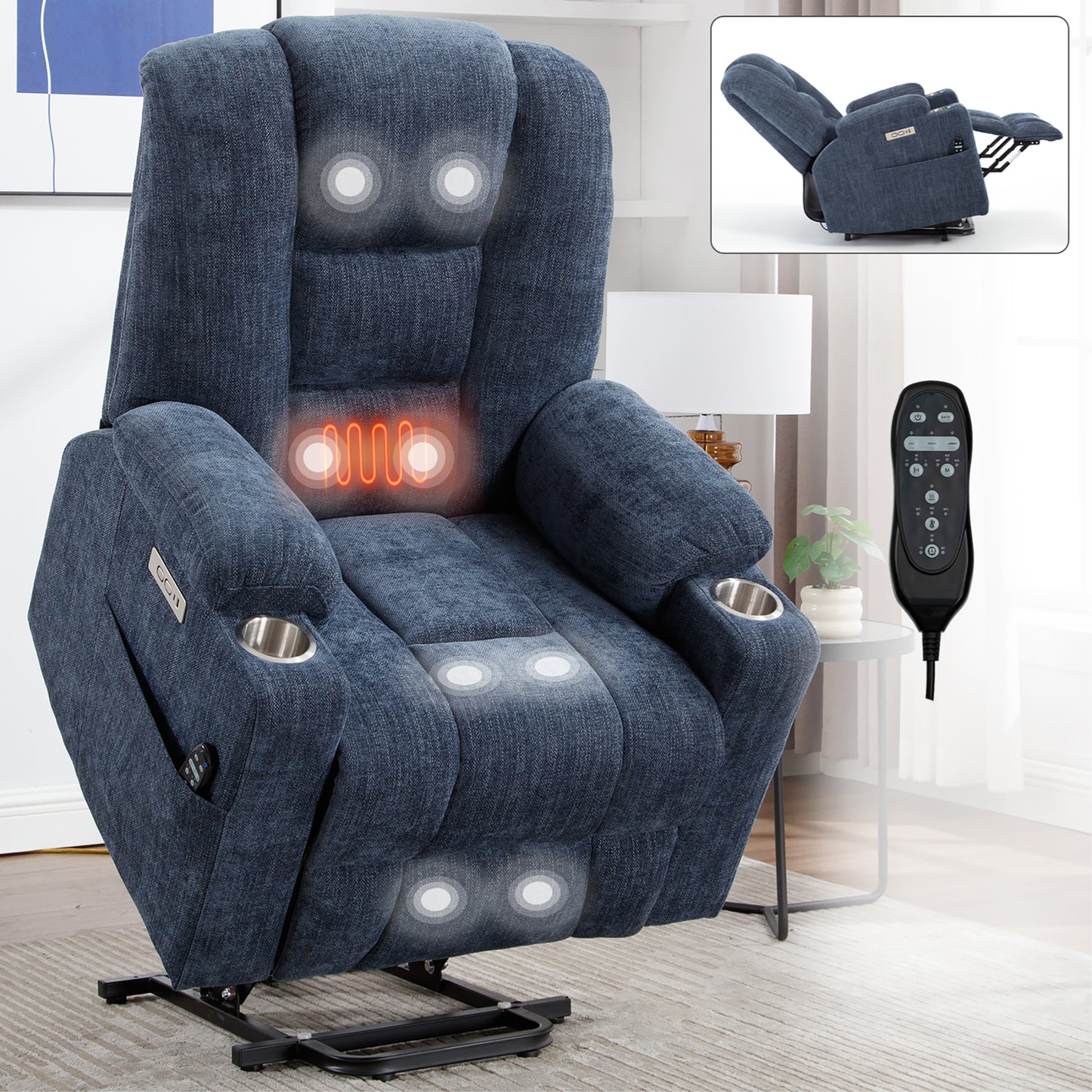 HSUNNS Power Lift Recliner Chair with Massage and Heat for Adult, Heavy Duty Reclining with USB Port and 2 Cup Holders, Living Room Overstuffed Wide Single Sofa Home Theater, Beige