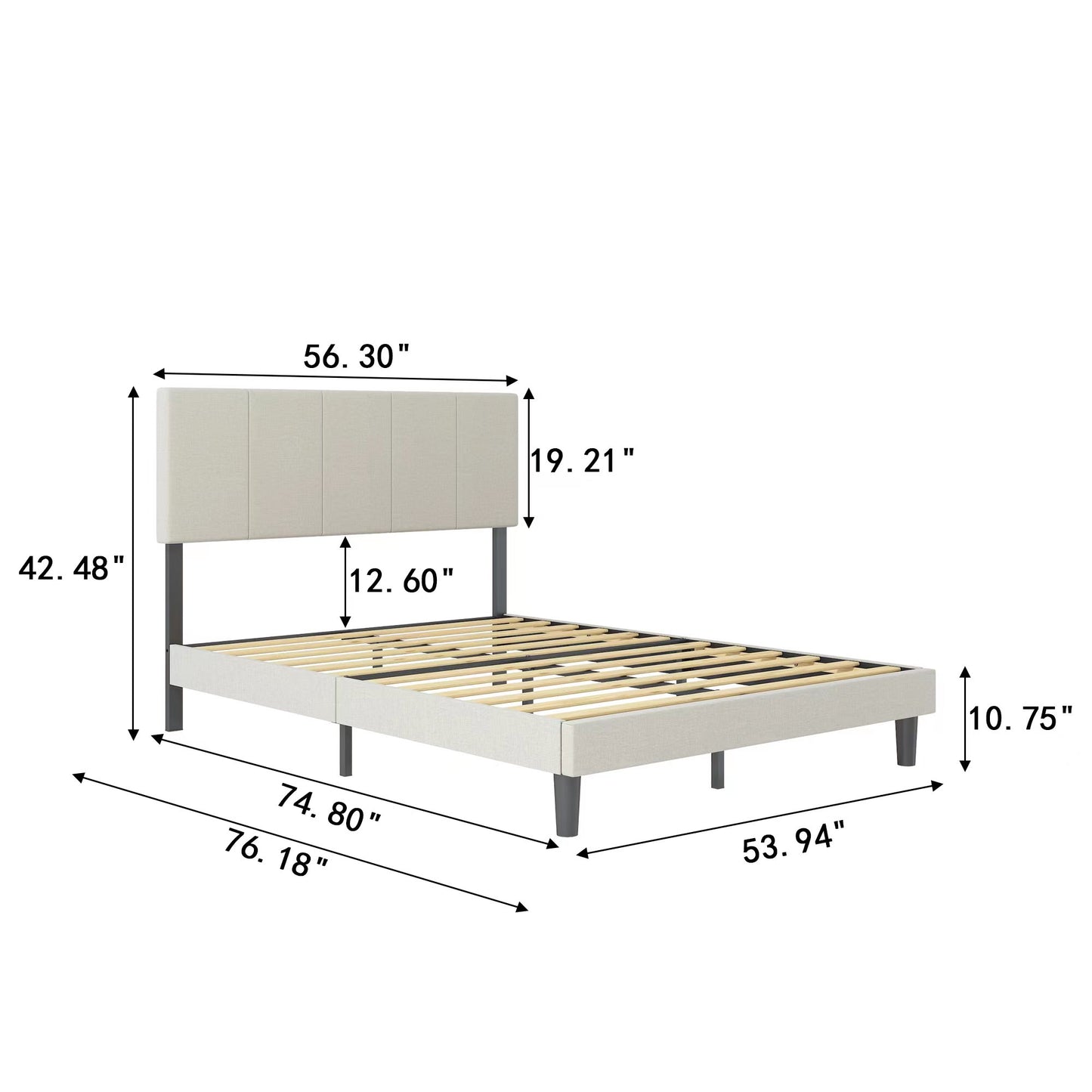 SYNGAR Upholstered Platform Bed Frame Full Size with Height Adjustable Headboard, Metal Full Bed Frame with Strong Slat Support, Bedroom Furniture, Noise Free, No Box Spring Needed, Beige