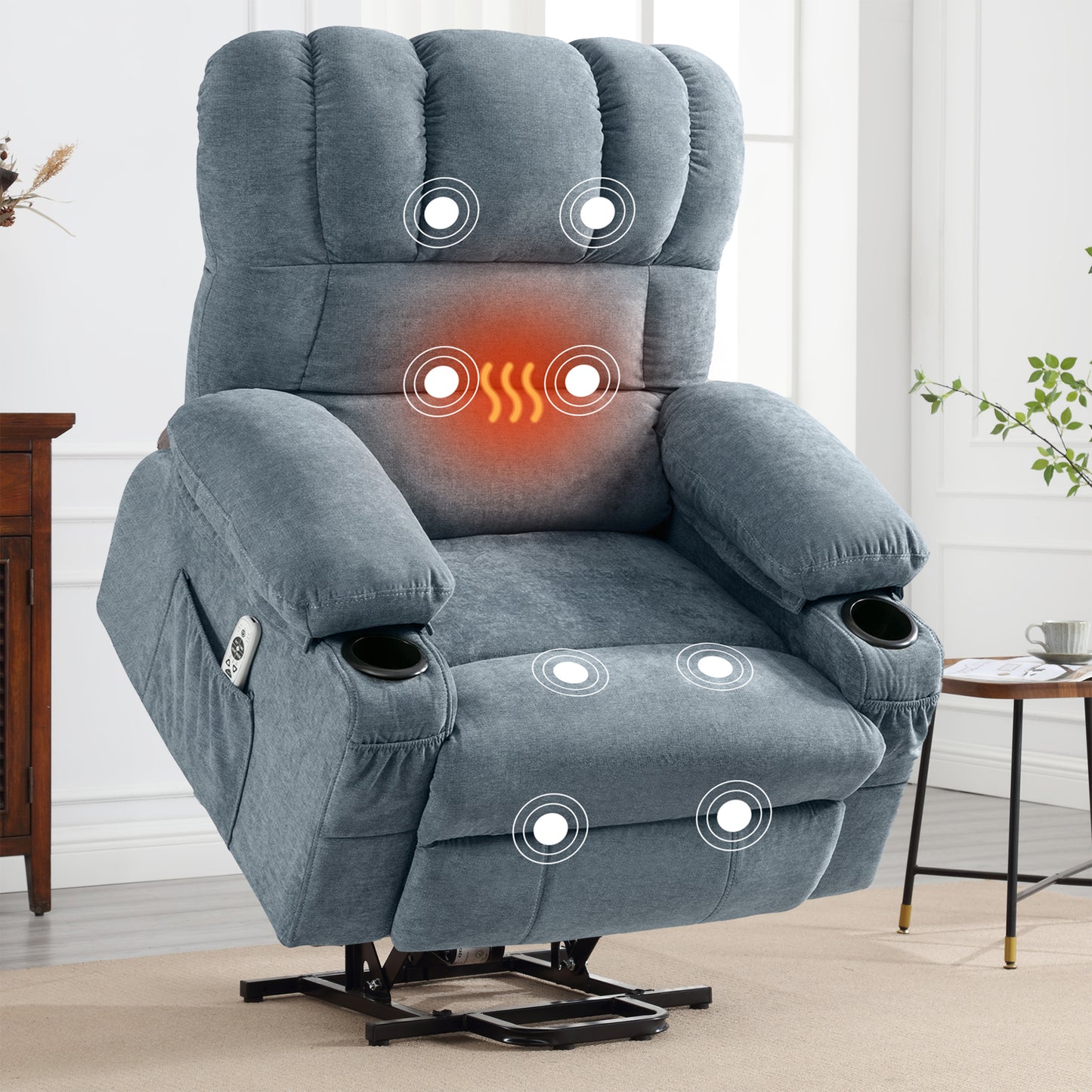 HSUNNS Power Lift Recliner Chair for Elderly, Electric Recliners with Heat and Massage, USB Charge Port, Cup Holders, Infinite Position and Side Pockets, Fabric Single Sofa for Living Room, Brown