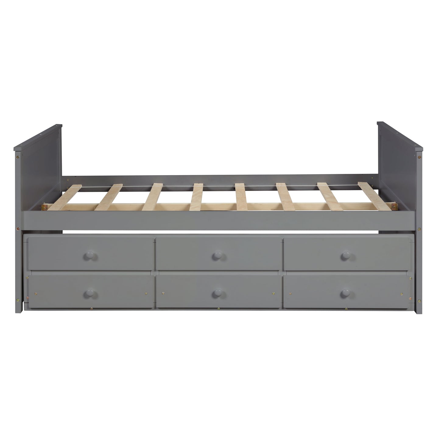 Captain's Bed Full with Storage Drawers and Trundle Bed, HSUNNS Wood Full Size Bed Frame for Kids Teens, Full Bed Frames with Headboard for Dorm Room Bedroom, Modern Bedroom Furniture, Gray, N251
