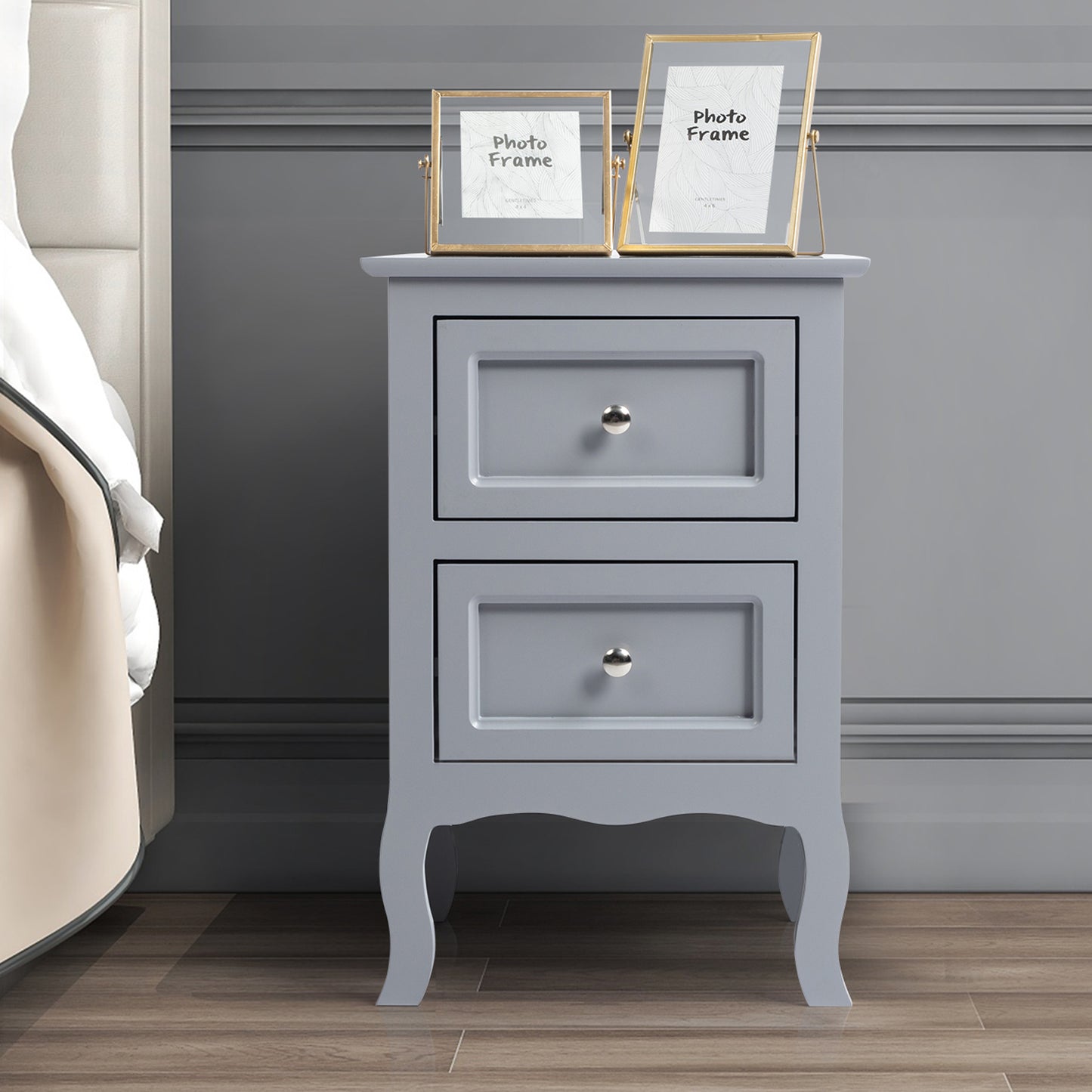 HSUNNS Set of 2 Nightstand Bedroom Bedside Table with Drawers Storage, Country Style Night End Table with Mental Handle, Suitable for Living Room Bedroom, Gray