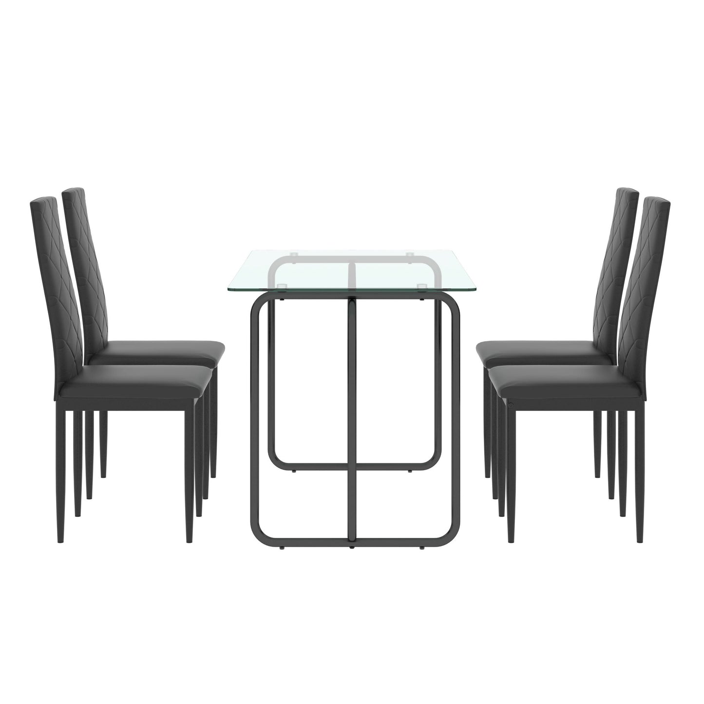 Glass Dining Table Set for 4, HSUNNS 5 Piece Modern Dining Set with 4 PU Leather Chairs, Rectangle Tempered Glass Kitchen Table Set with Metal Legs for Small Space, Quick Assembly