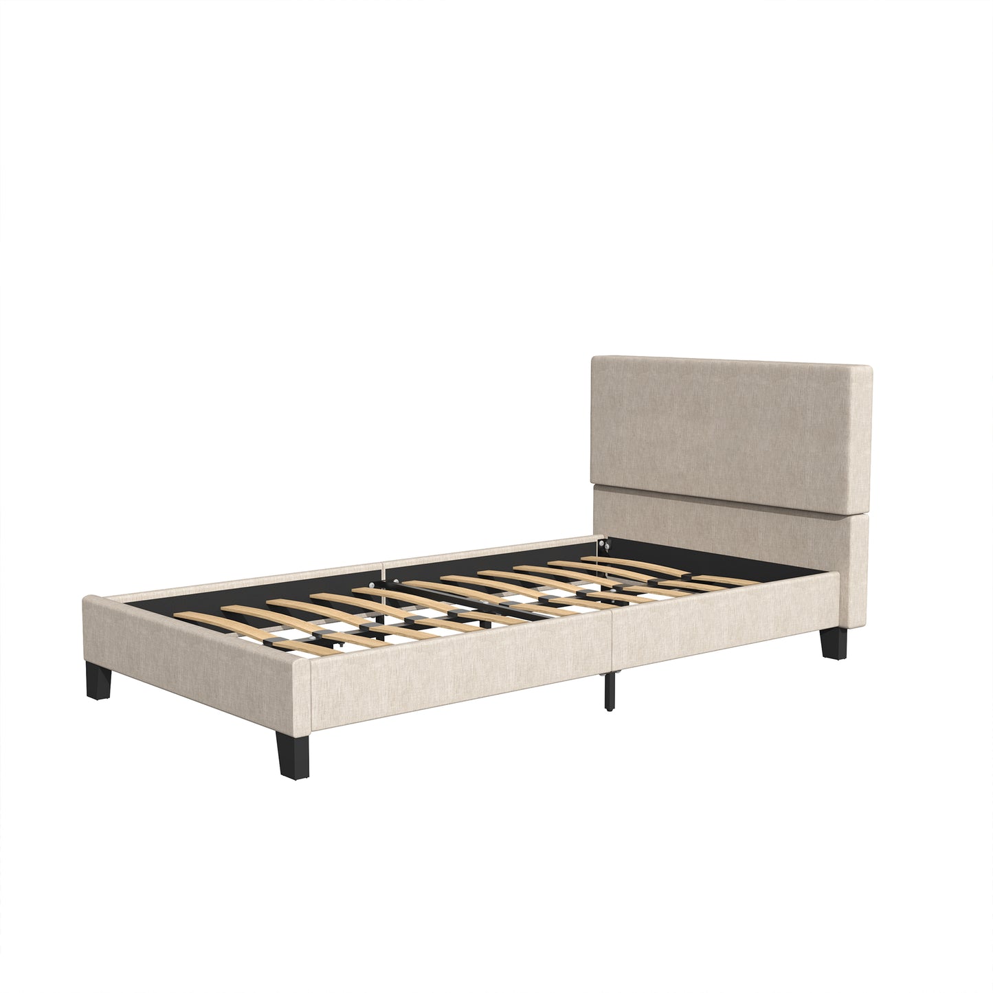 Twin Size Upholstered Bed, HSUNNS Modern Linen Fabric Twin Platform Bed with Headboard, Slatted Support Twin Bed Frame for Kids Boys Girls, 300lbs Weight Capacity, Gray