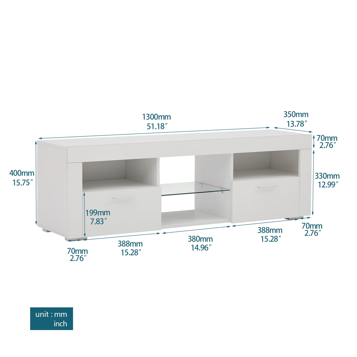 Black TV Stand for 55" TVs, HSUNNS Modern High Glossy Front LED Entertainment Center with 16 Colorful Lights, Storage Drawers and Shelf, Living Room Bedroom Media Console Storage Cabinet