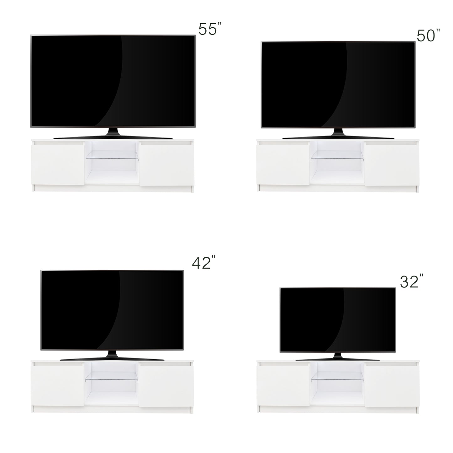 TV Stand Cabinet for TVs up to 55", HSUNNS Modern Wood TV Stand with TV RGB Lights, TV Entertainment Center Media Storage Stand for Living Room with Drawers, 16 Color Lights, Remote Control, Black