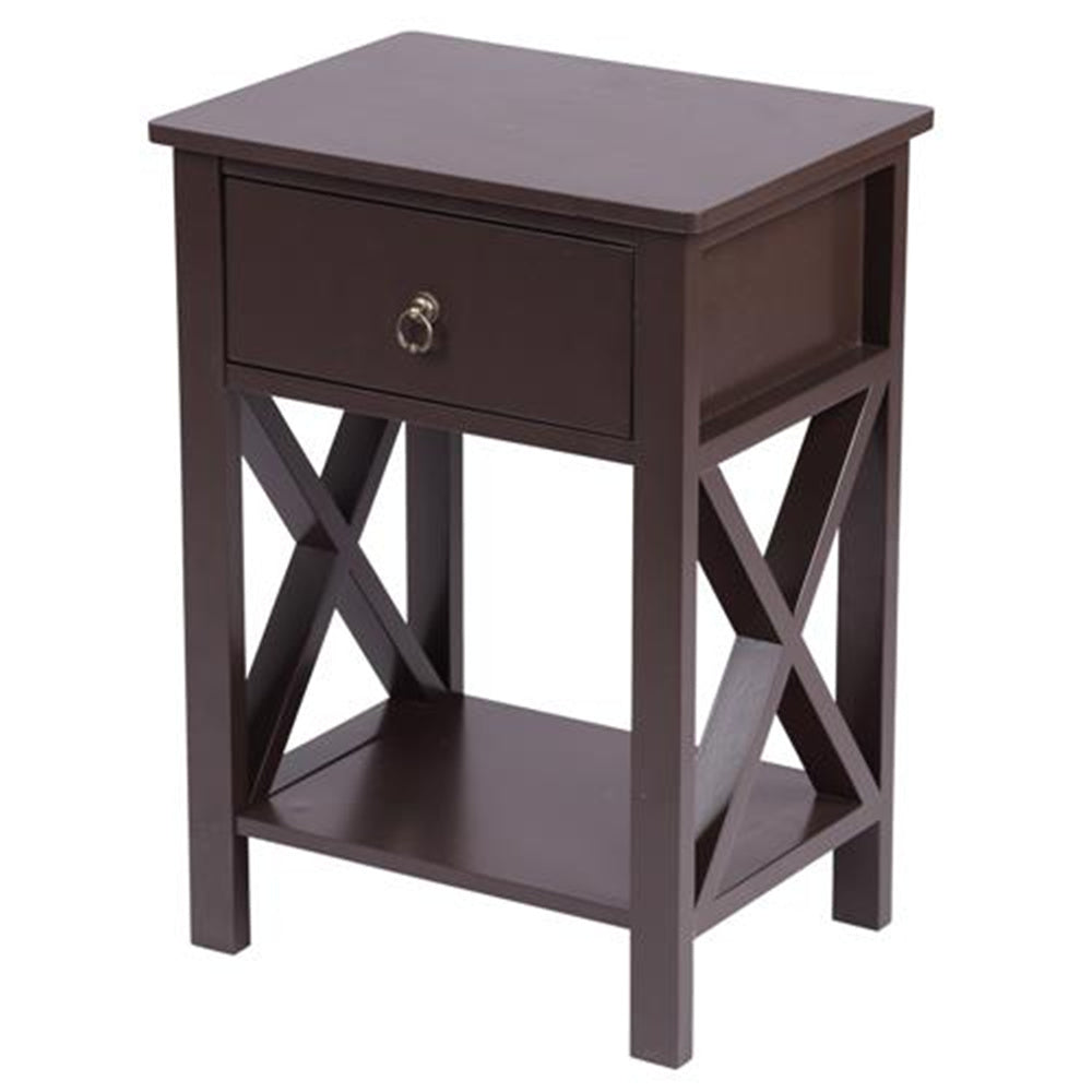 2-Tier Side Table with 1 Drawer and Storage Shelf, Nightstand with Mental Handle, Bedside Table End Table, Modern Night Stand for Bedroom, Living Room, Home Office, White