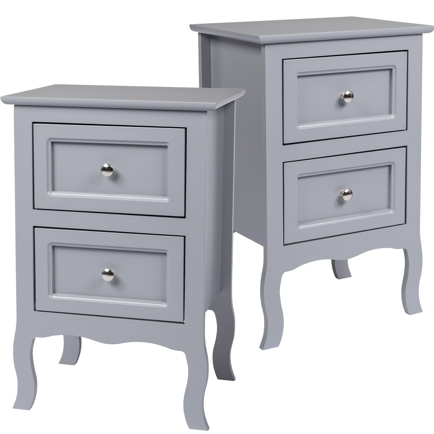 HSUNNS Set of 2 Nightstand Bedroom Bedside Table with Drawers Storage, Country Style Night End Table with Mental Handle, Suitable for Living Room Bedroom, Gray