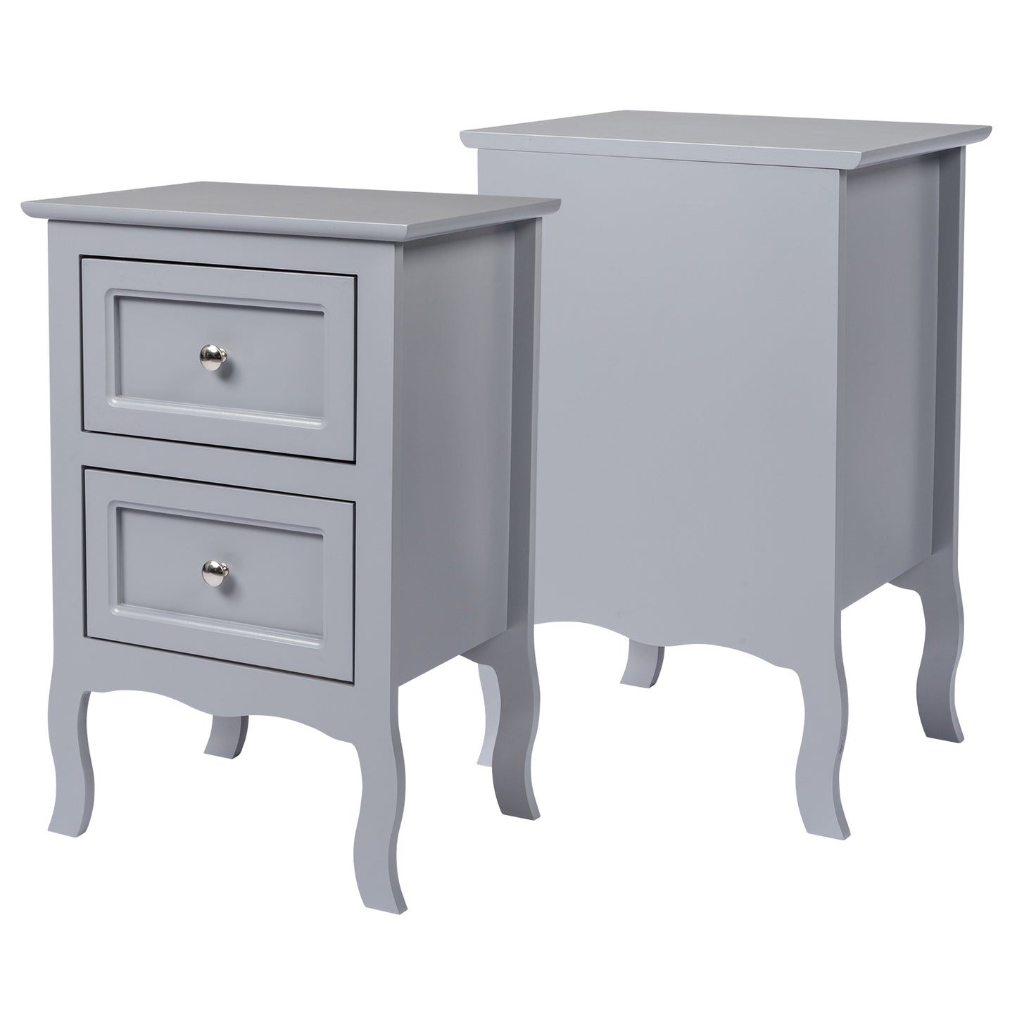 HSUNNS Set of 2 Nightstand Bedroom Bedside Table with Drawers Storage, Country Style Night End Table with Mental Handle, Suitable for Living Room Bedroom, Gray