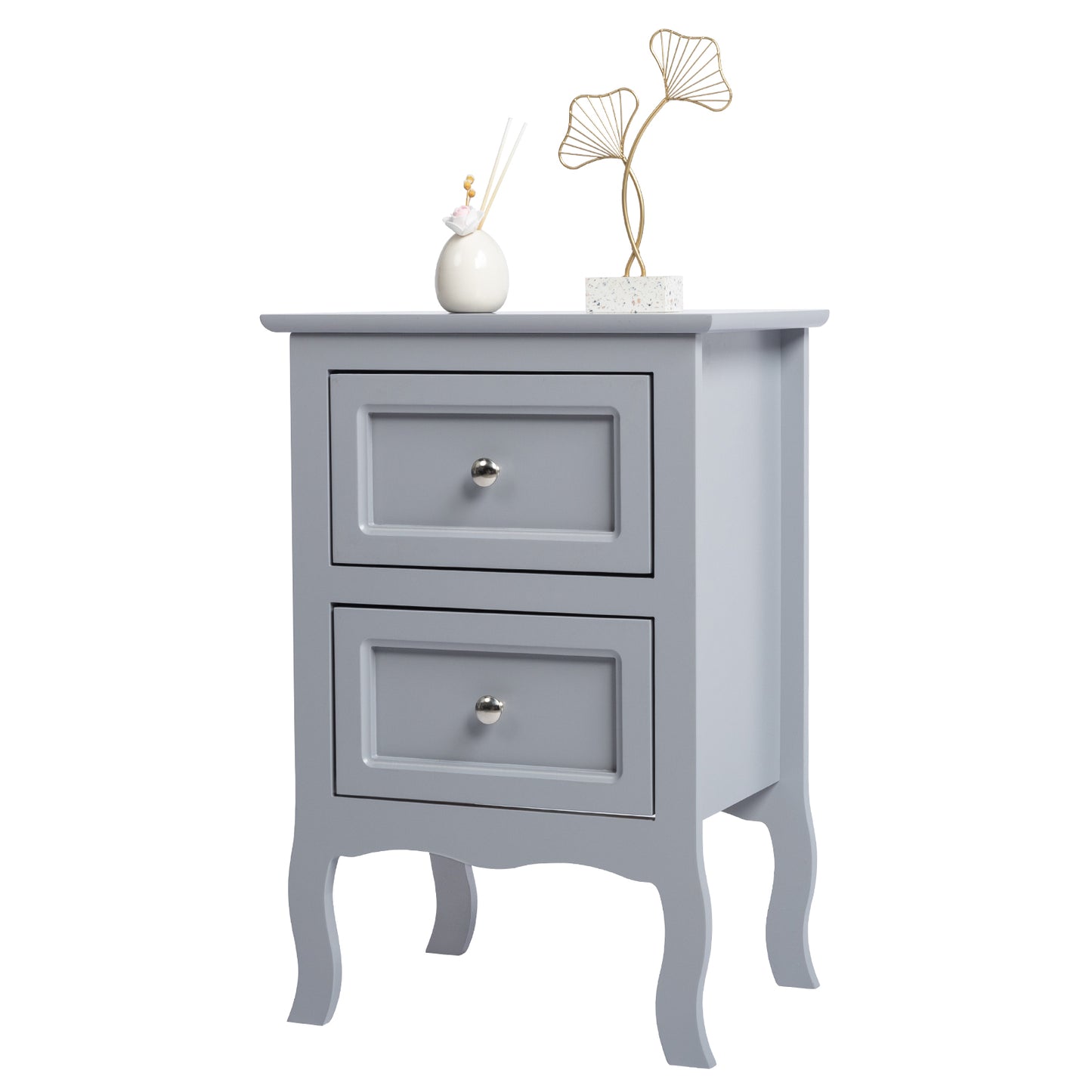 HSUNNS Set of 2 Nightstand Bedroom Bedside Table with Drawers Storage, Country Style Night End Table with Mental Handle, Suitable for Living Room Bedroom, Gray