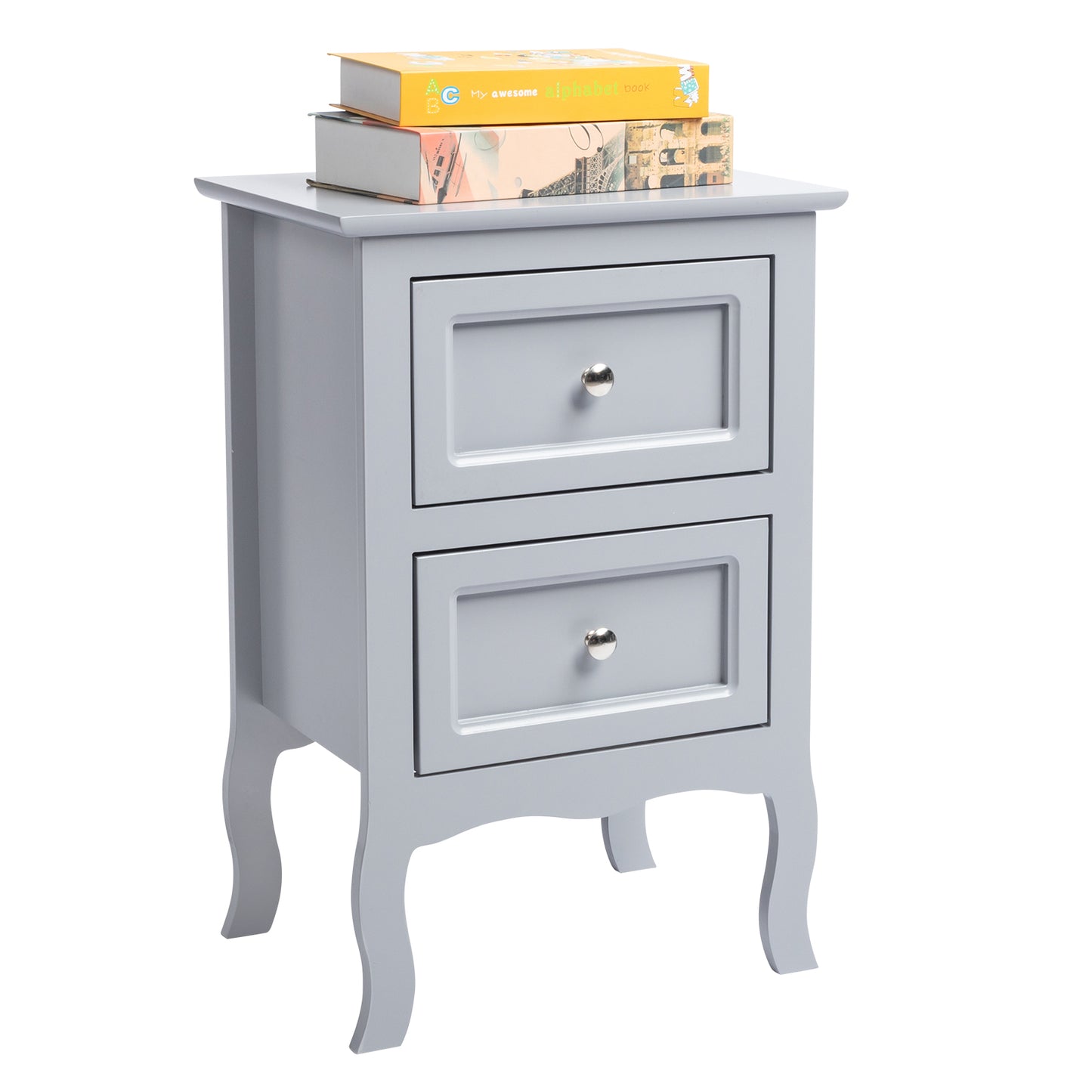 HSUNNS Set of 2 Nightstand Bedroom Bedside Table with Drawers Storage, Country Style Night End Table with Mental Handle, Suitable for Living Room Bedroom, Gray