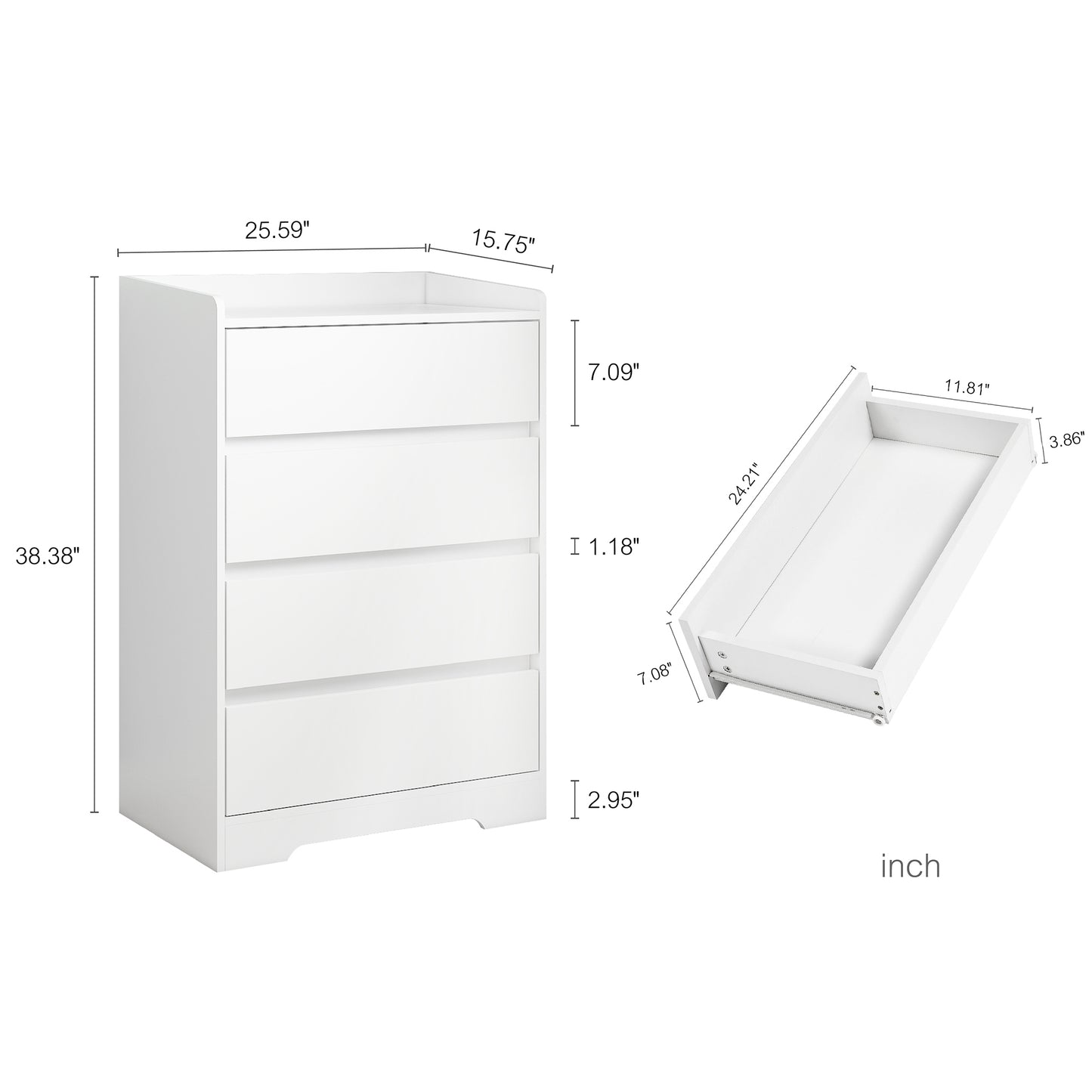 HSUNNS 4 Drawer Dresser for Bedroom, Modern Dresser 4 Chest of Drawers, Wood Sideboard Storage Organizer Dresser, Nursery Dresser, for Living Room, Hallway, Apartment, Kids Bedroom, White