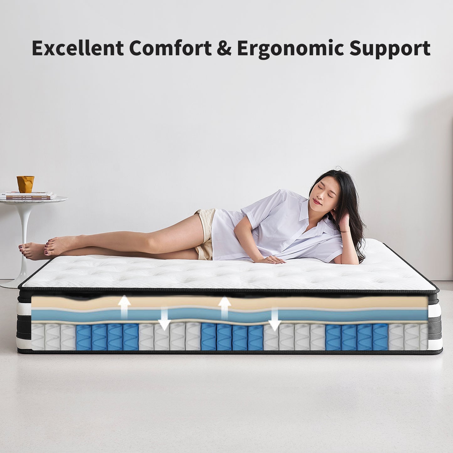 HSUNNS 12" Full Size Hybrid Memory Foam Mattress with Breathable Fabric Cover, Memory Foam Mattress for Sleep Support and Pressure Relief, Medium Firm King Mattress, CertiPUR-US