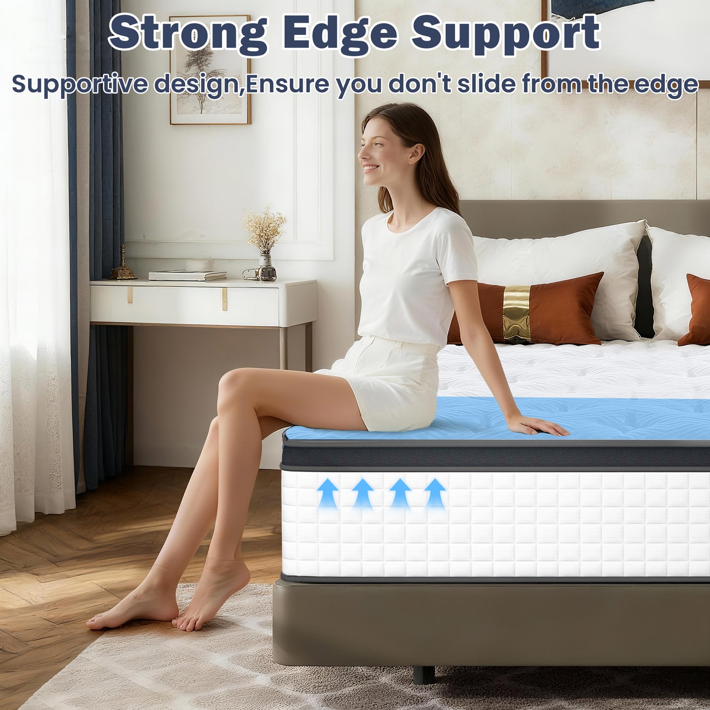 HSUNNS 10 Inch Queen Mattress, Medium Firm Hybrid Memory Foam Mattress with Breathable Fabric Cover, 7-Zone Cooling Support for Pressure Relief and Comfortable Sleep