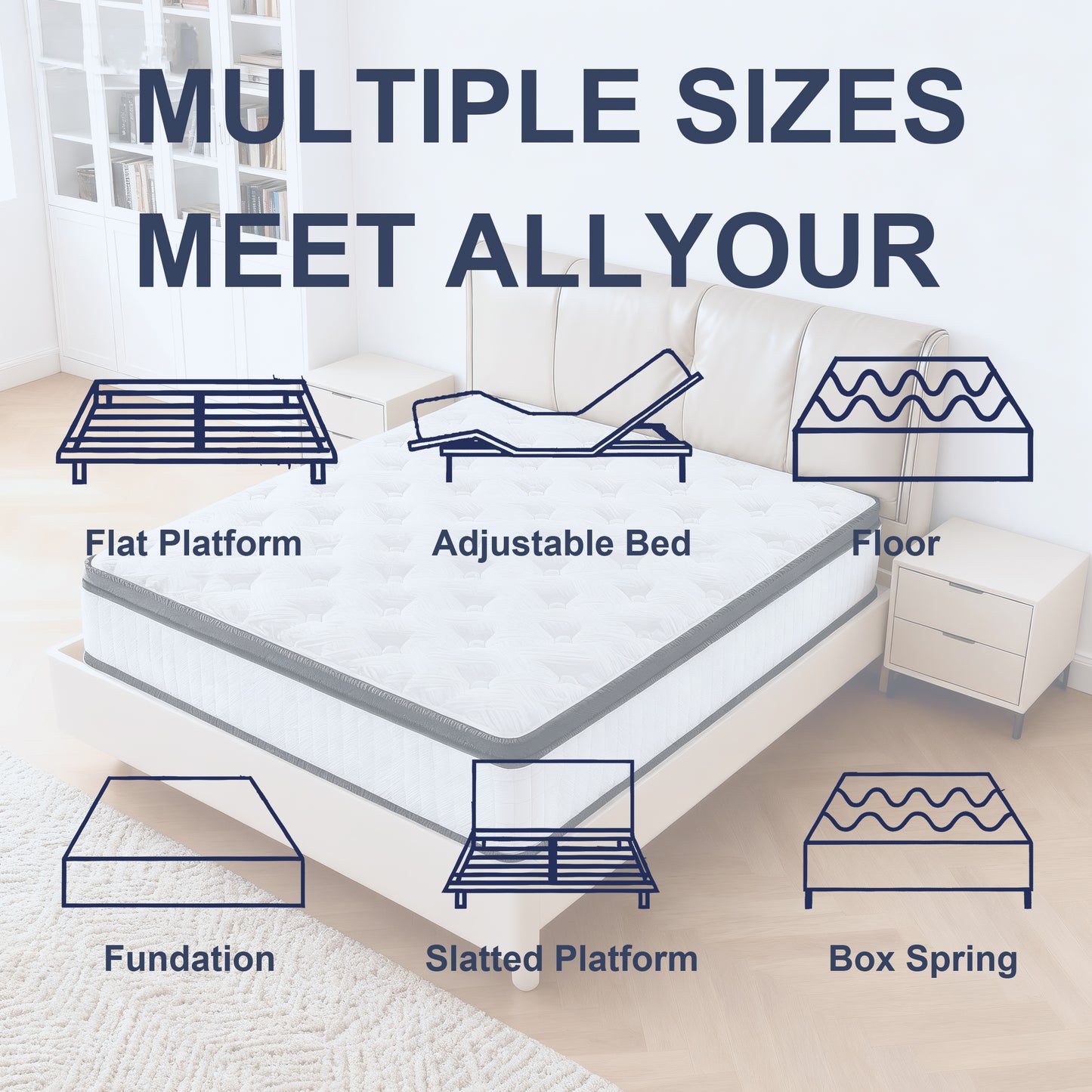 HSUNNS 10 Inch Queen Mattress, Medium Firm Hybrid Memory Foam Mattress with Breathable Fabric Cover, 7-Zone Cooling Support for Pressure Relief and Comfortable Sleep