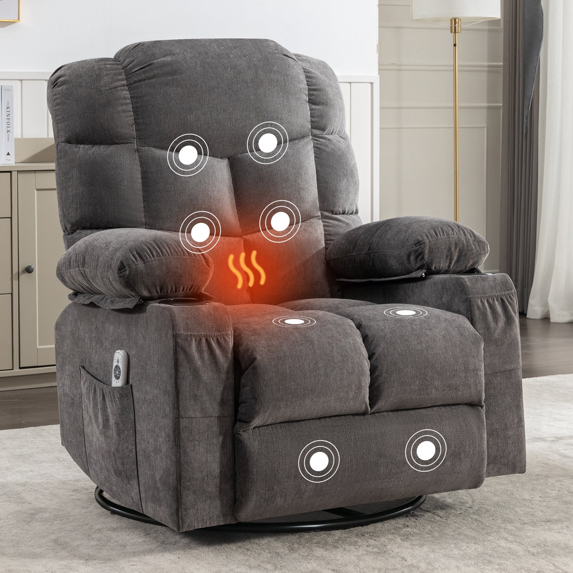 HSUNNS Manual Recliner Chair with Heat and Massage Function, USB and C