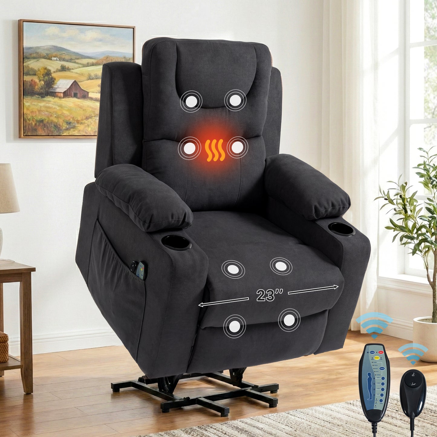 HSUNNS Power Lift Recliner Chair Recliners for Elderly with Heat and Massage Recliner Chair for Living Room with Infinite Position and Side Pocket
