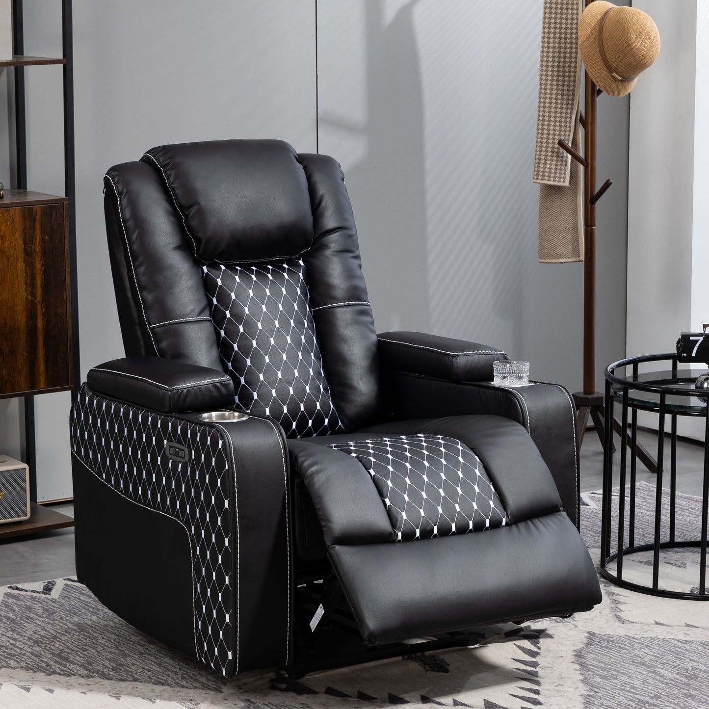 HSUNNS Zero Gravity Recliner, Recliners Chair with Storage Armrest and 2 Cup Holders, Living Room PU Leather Recliner Chair Tilt to 150 Degrees, Single Sofa with Side Pocket, charging, Brown