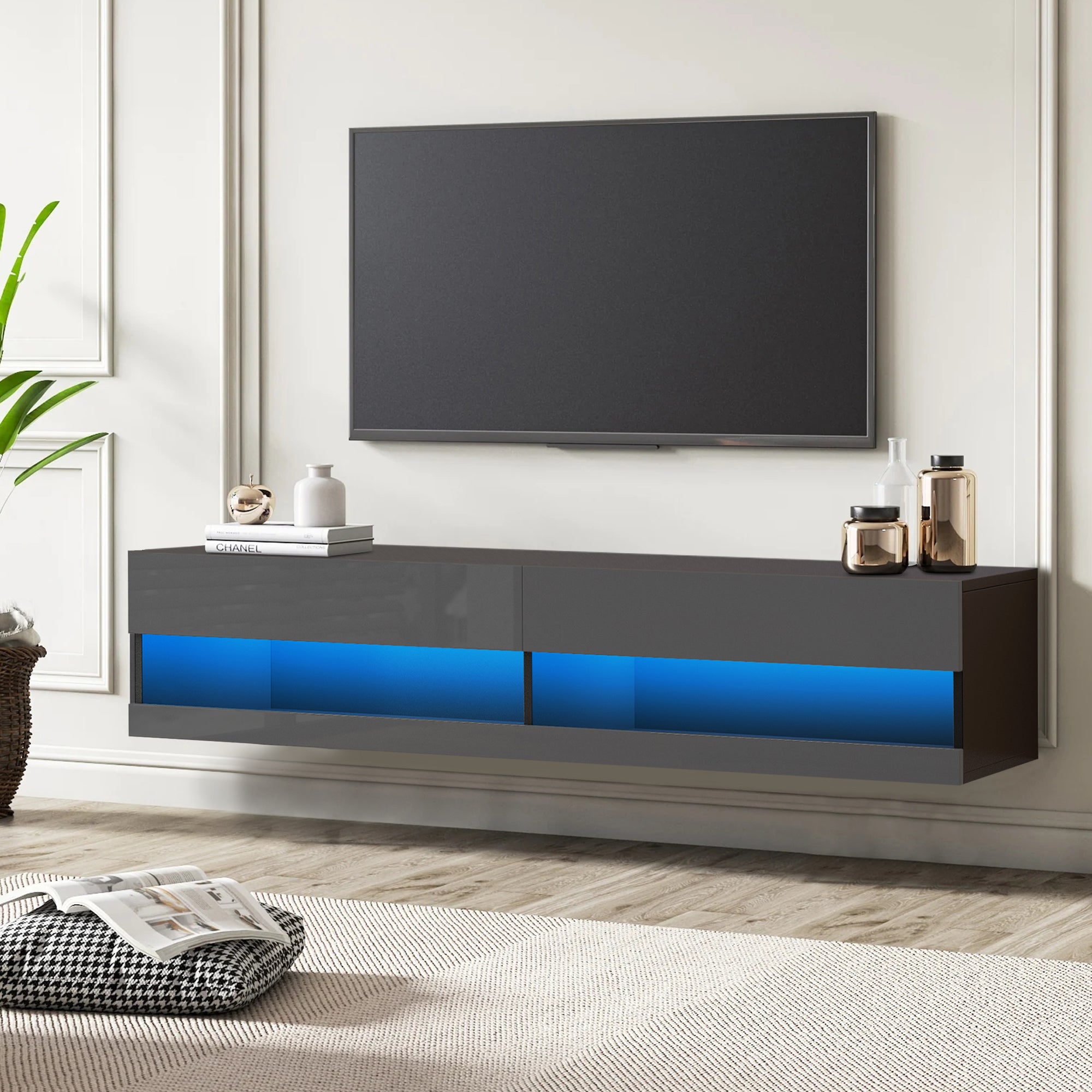 Floating TV Stand with LED Lights, HSUNNS Wall Mounted Floating Entert