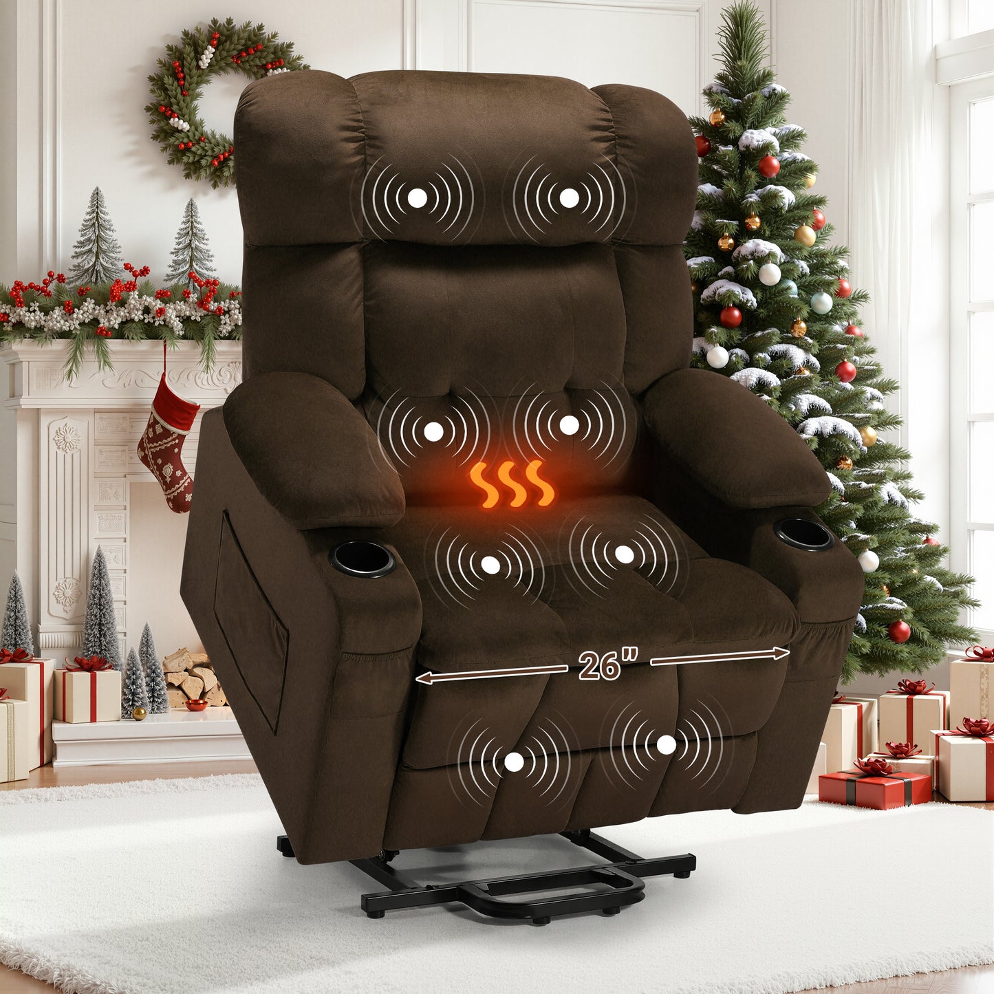 HSUNNS Oversized Power Lift Recliner Chair with Massage and Heat for Elderly Big and Tall People, Overstuffed Wide Recliners with 2 Cup Holders, Side Pocket for Living Room, Single Sofa
