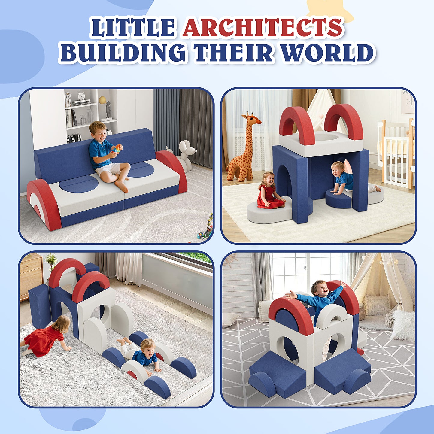 18PCS Modular Kids Play Couch, HSUNNS Velvet Kids' Sofa with Removable Cover, Convenient Storage, DIY Creativing Modular Kids Sofa for Playroom, Bedroom, CPC Certification, Sectional Sofa for 3-10