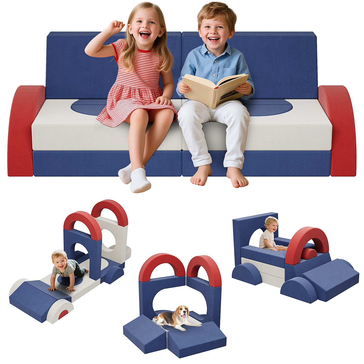 18PCS Modular Kids Play Couch, HSUNNS Velvet Kids' Sofa with Removable Cover, Convenient Storage, DIY Creativing Modular Kids Sofa for Playroom, Bedroom, CPC Certification, Sectional Sofa for 3-10