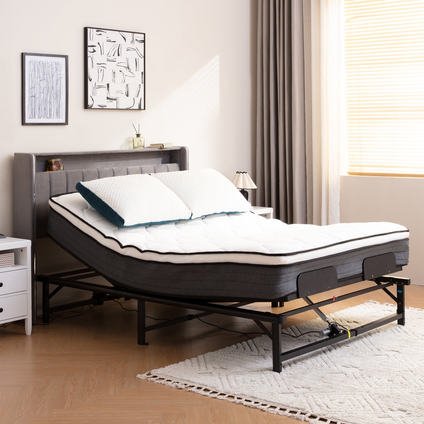 HSUNNS Electric Adjustable Bed Base Frame with Wireless Remote Head and Foot Incline, Ergonomic Power Platform Bed Base with One Touch Comfort Positions, Advanced Smooth Silent Operation, Queen