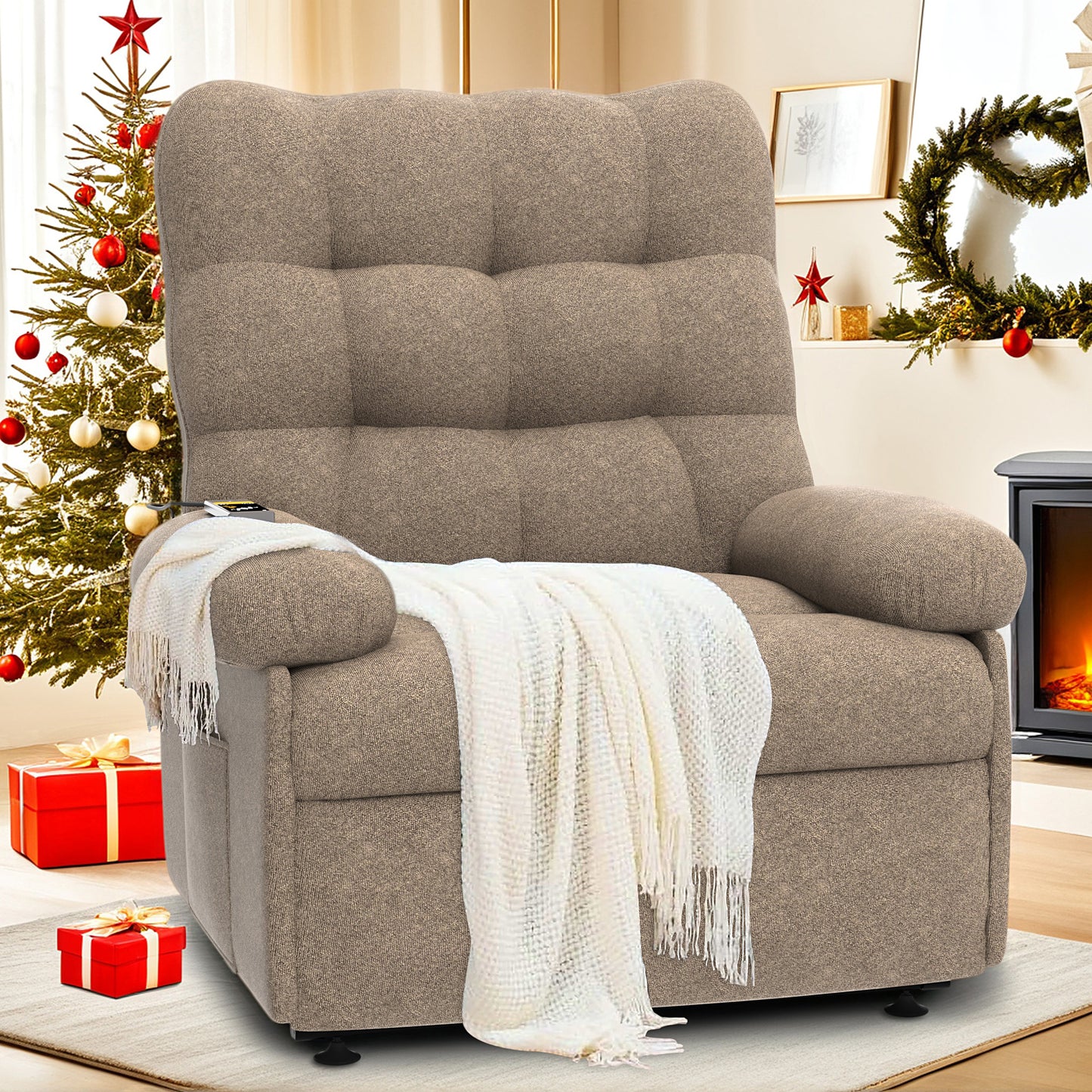 Electric Recliner Chair, Elderly Sofa with Side Pocket and Spacious Seat, Back adjustment from 105°to 145°, Remote Control, Heavy Duty Reclining Mechanism Recliner for Home