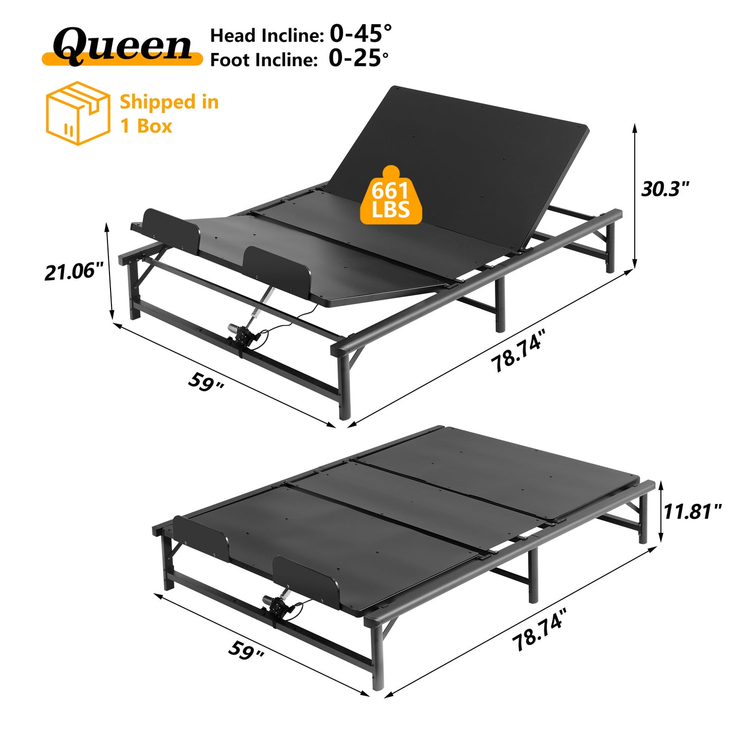 HSUNNS Electric Adjustable Bed Base Frame with Wireless Remote Head and Foot Incline, Ergonomic Power Platform Bed Base with One Touch Comfort Positions, Advanced Smooth Silent Operation, Queen