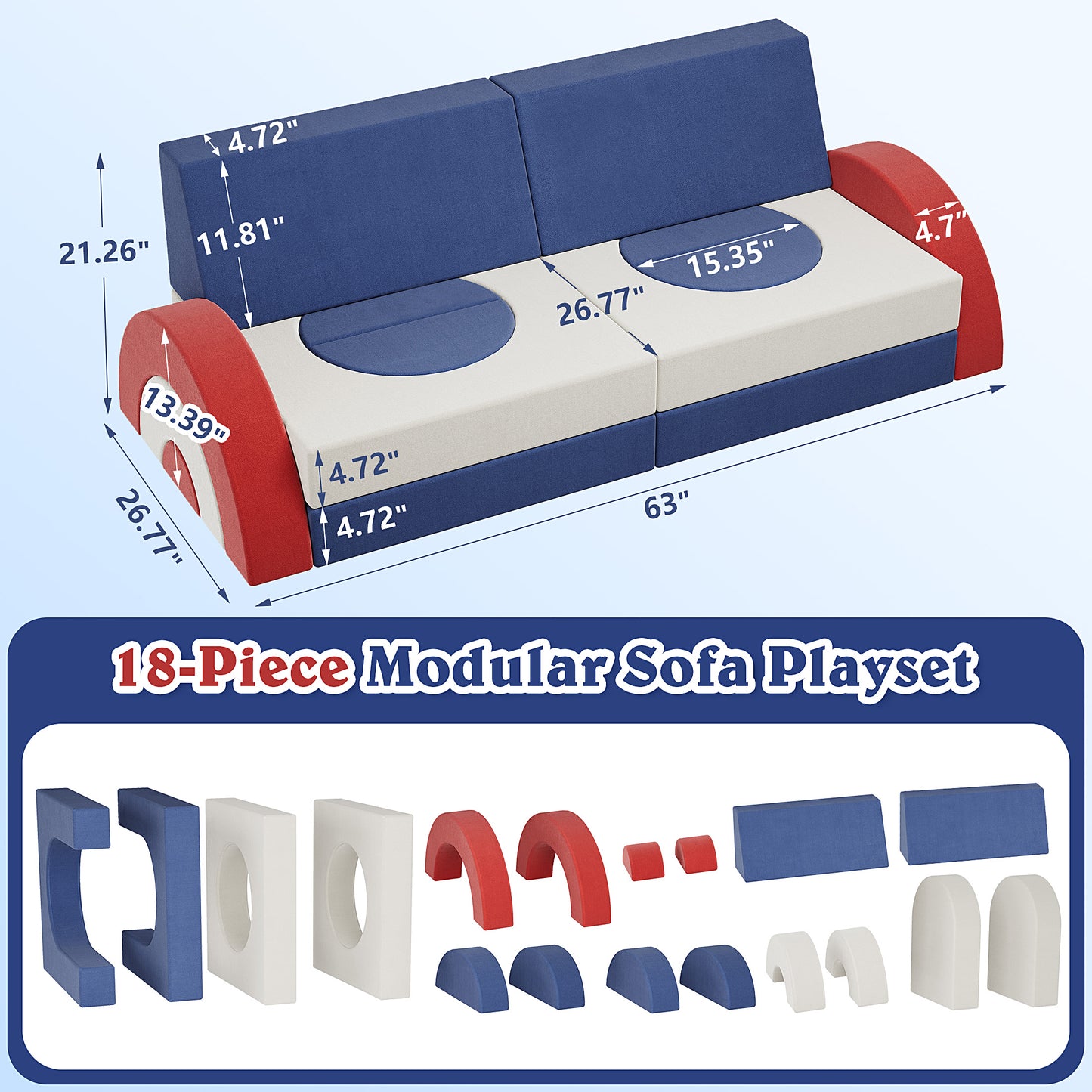 18PCS Modular Kids Play Couch, HSUNNS Velvet Kids' Sofa with Removable Cover, Convenient Storage, DIY Creativing Modular Kids Sofa for Playroom, Bedroom, CPC Certification, Sectional Sofa for 3-10