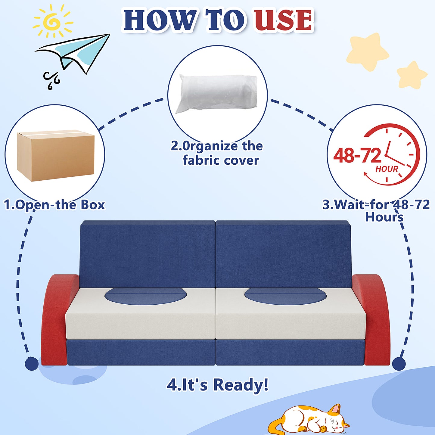 18PCS Modular Kids Play Couch, HSUNNS Velvet Kids' Sofa with Removable Cover, Convenient Storage, DIY Creativing Modular Kids Sofa for Playroom, Bedroom, CPC Certification, Sectional Sofa for 3-10