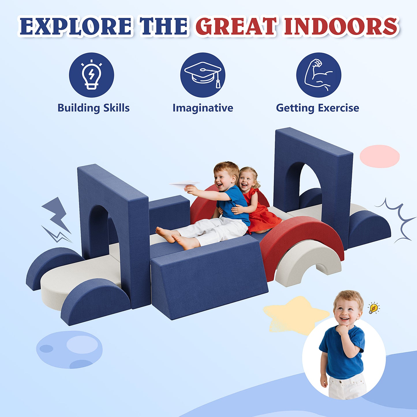 18PCS Modular Kids Play Couch, HSUNNS Velvet Kids' Sofa with Removable Cover, Convenient Storage, DIY Creativing Modular Kids Sofa for Playroom, Bedroom, CPC Certification, Sectional Sofa for 3-10