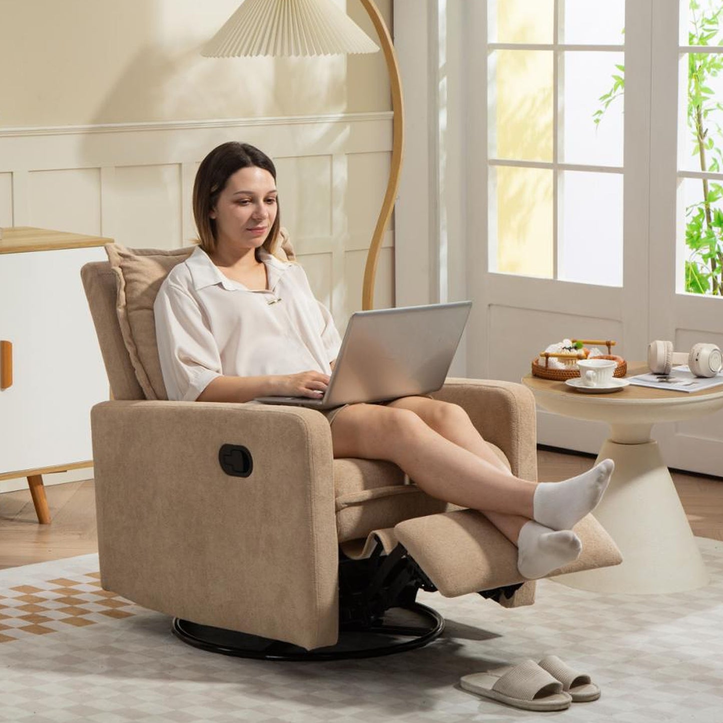 HSUNNS 360° Swivel Rocker Recliner for Adults, Small Rocking Recliner for Small Spaces, Nursery Glider Recliner, Rocking Chair , Manual Recliner Chair for Living Room, Bedroom
