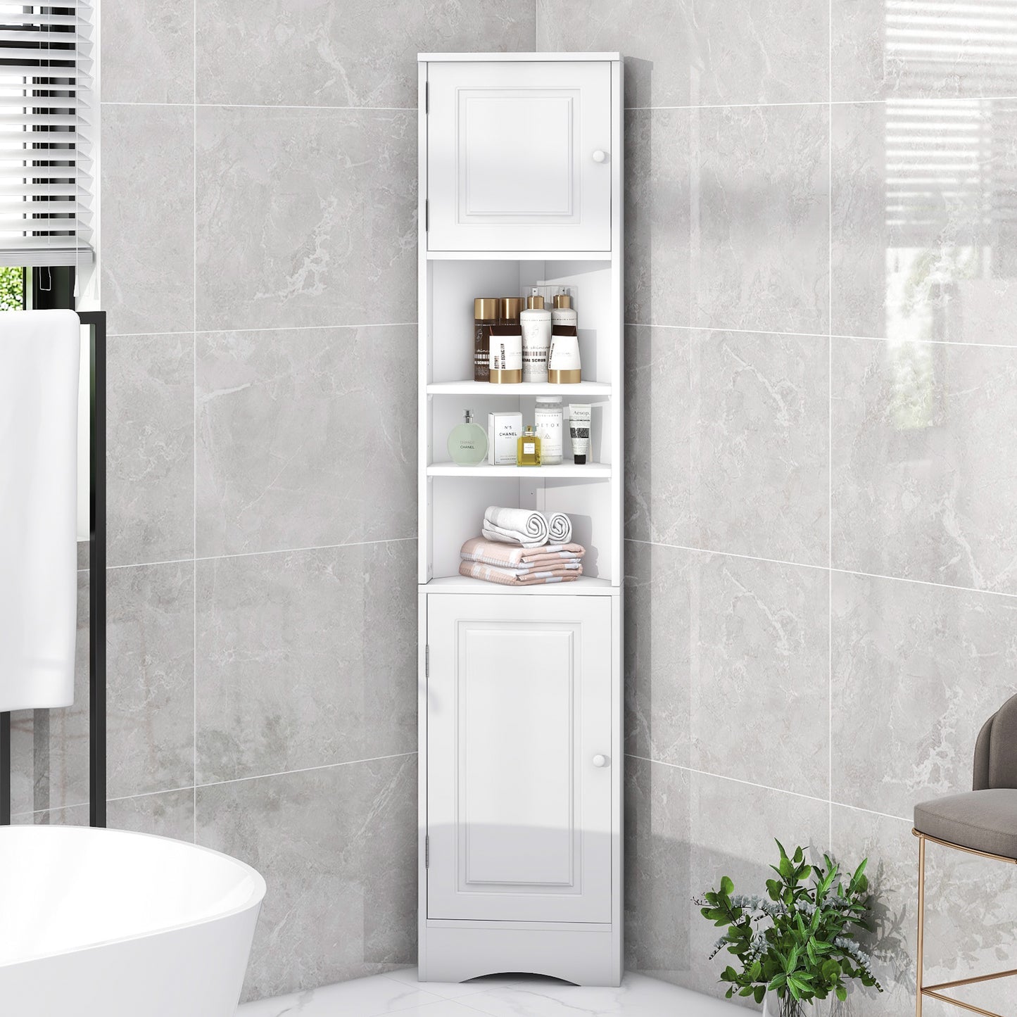 HSUNNS 67-inch Tall Corner Storage Cabinet with Doors & Shelves, Freestanding Storage Cabinet for Bathroom, Living Room, Kitchen