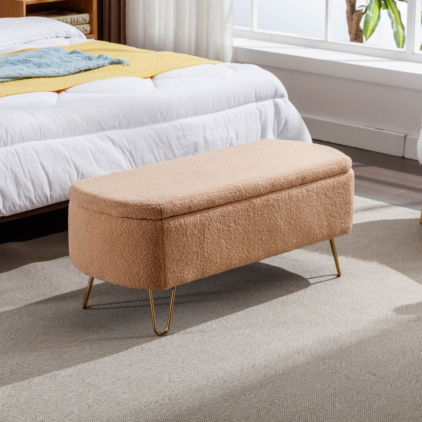 HSUNNS 40″ Upholstered Storage Ottoman Bench for Bedroom End of Bed, Bedroom Bench with Metal Legs and Padded Seat, Modern Entryway Bench for Bedroom, Living Room, Ivory