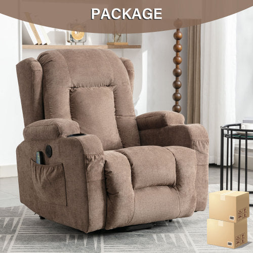 HSUNNS Power Lift Recliner Chair for Adults, Remote Control Vibration Massage and Heating Living Room Reclining with 2 Cup Holders and Side Pockets, USB Ports, Silent Operation, Brown