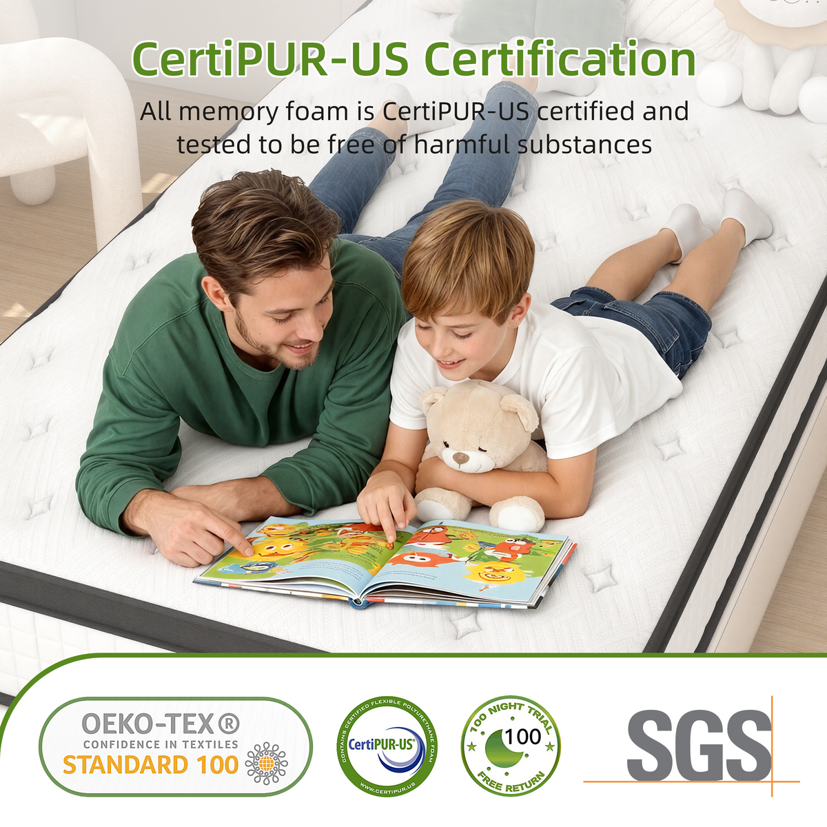 Twin Mattress 12", HSUNNS Hybrid Mattress with Gel Memory Foam and Independent Pocket Springs, Mattress in a Box, Medium Firm, Pressure Relief & Support, White