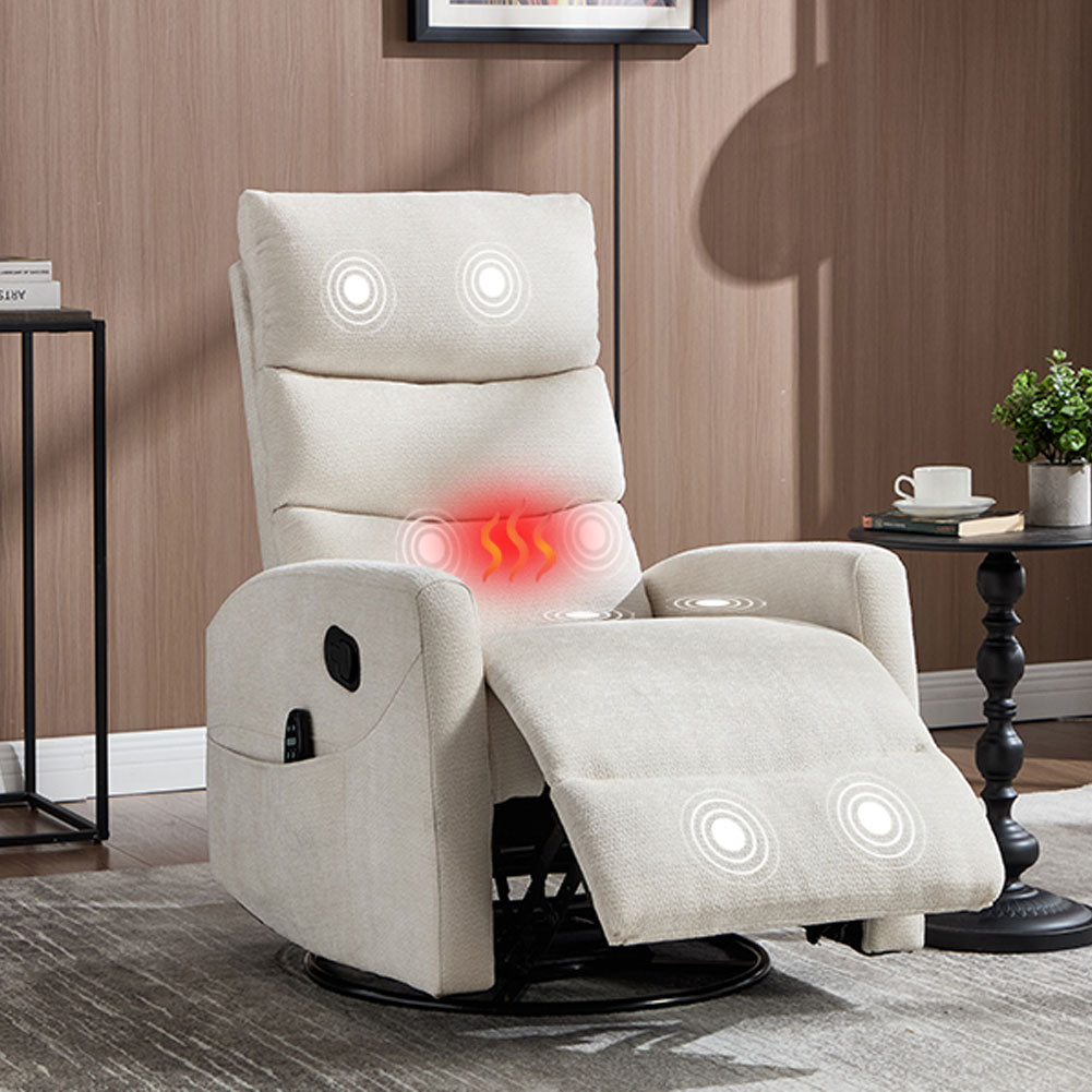 HSUNNS 360° Swivel Rocker Recliner Chair with Heat Massage, Chenille Manual Single Rocker Sofa Recliner Chair with Side Pockets for Living Room Home Theater