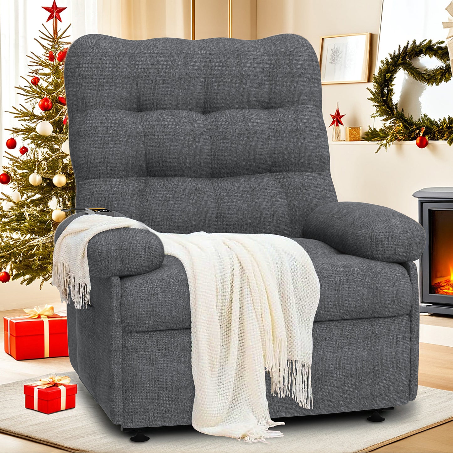 Electric Recliner Chair, Elderly Sofa with Side Pocket and Spacious Seat, Back adjustment from 105°to 145°, Remote Control, Heavy Duty Reclining Mechanism Recliner for Home