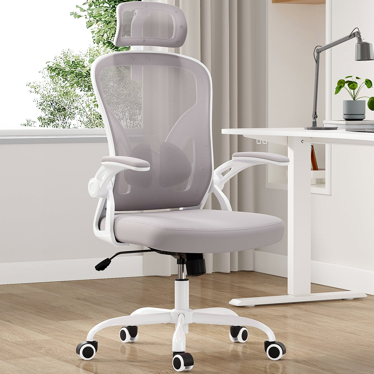 HSUNNS Ergonomic Office Chair, Lumbar Support, Adjustable Height Computer Desk Chair 300LBS Capacity with Armrests for Adults, Khaki