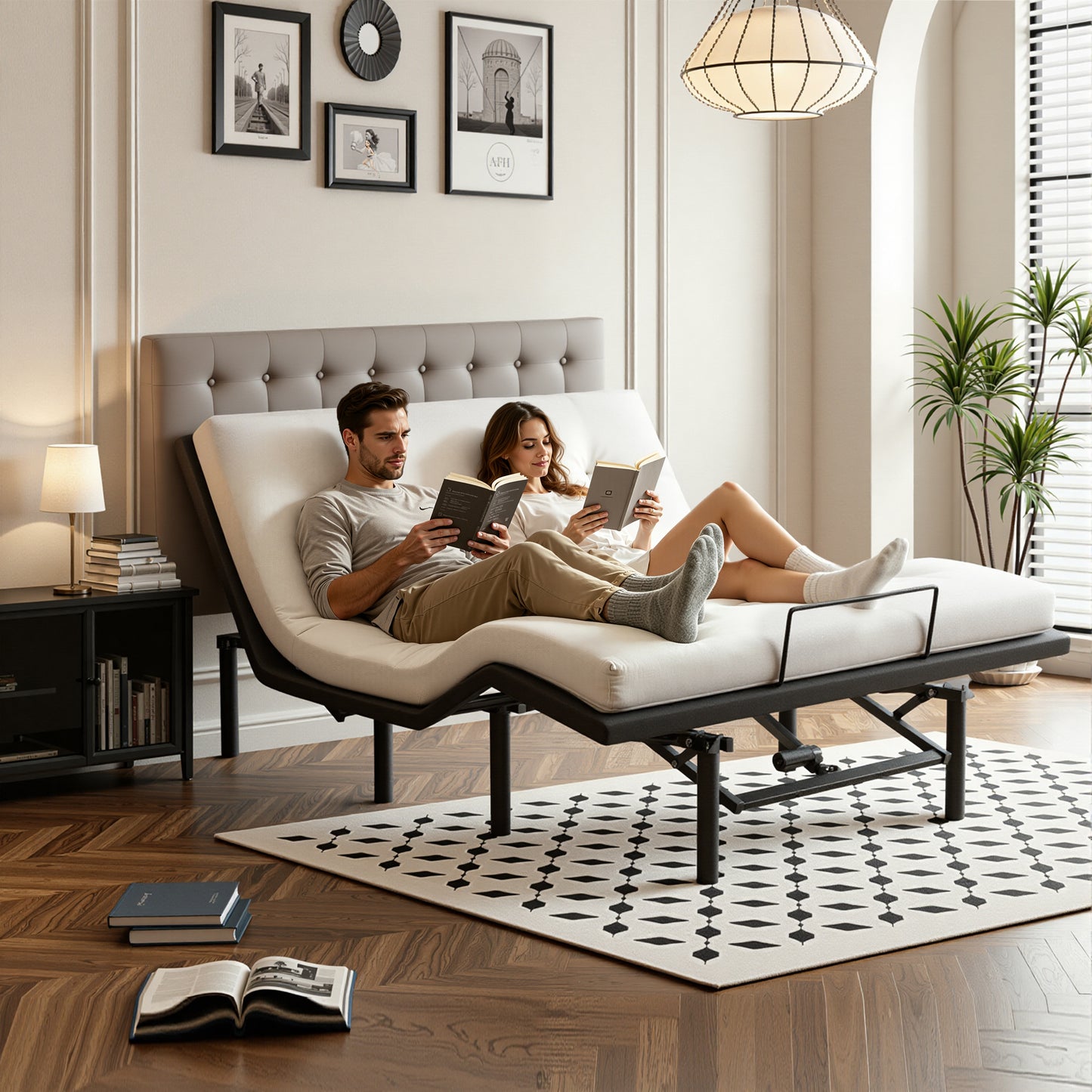 HSUNNS Queen Adjustable Bed Frame Zero Gravity Electric Bed Base with Wired Remote, Head & Foot Incline, 14" Foldable Metal Platform Bed, No Box Spring Required, Black