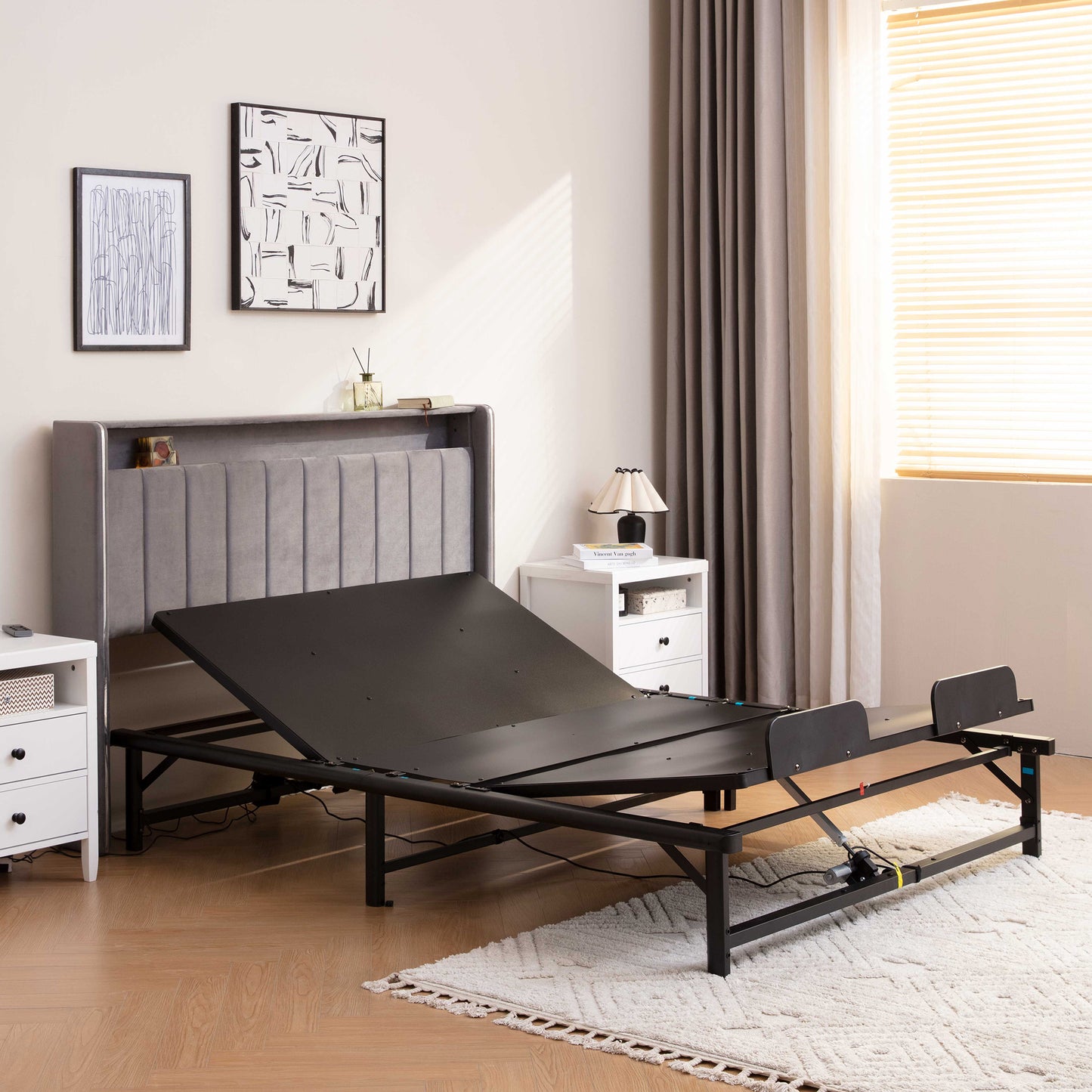 HSUNNS Electric Adjustable Bed Base Frame with Wireless Remote Head and Foot Incline, Ergonomic Power Platform Bed Base with One Touch Comfort Positions, Advanced Smooth Silent Operation, Queen