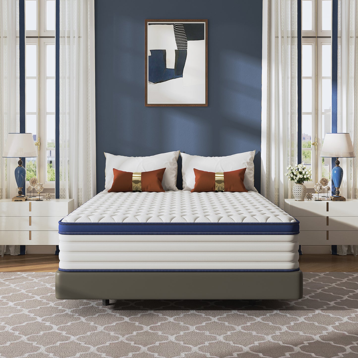 Twin Mattress 12", HSUNNS Hybrid Mattress with Gel Memory Foam and Independent Pocket Springs, Mattress in a Box, Medium Firm, Pressure Relief & Support, White
