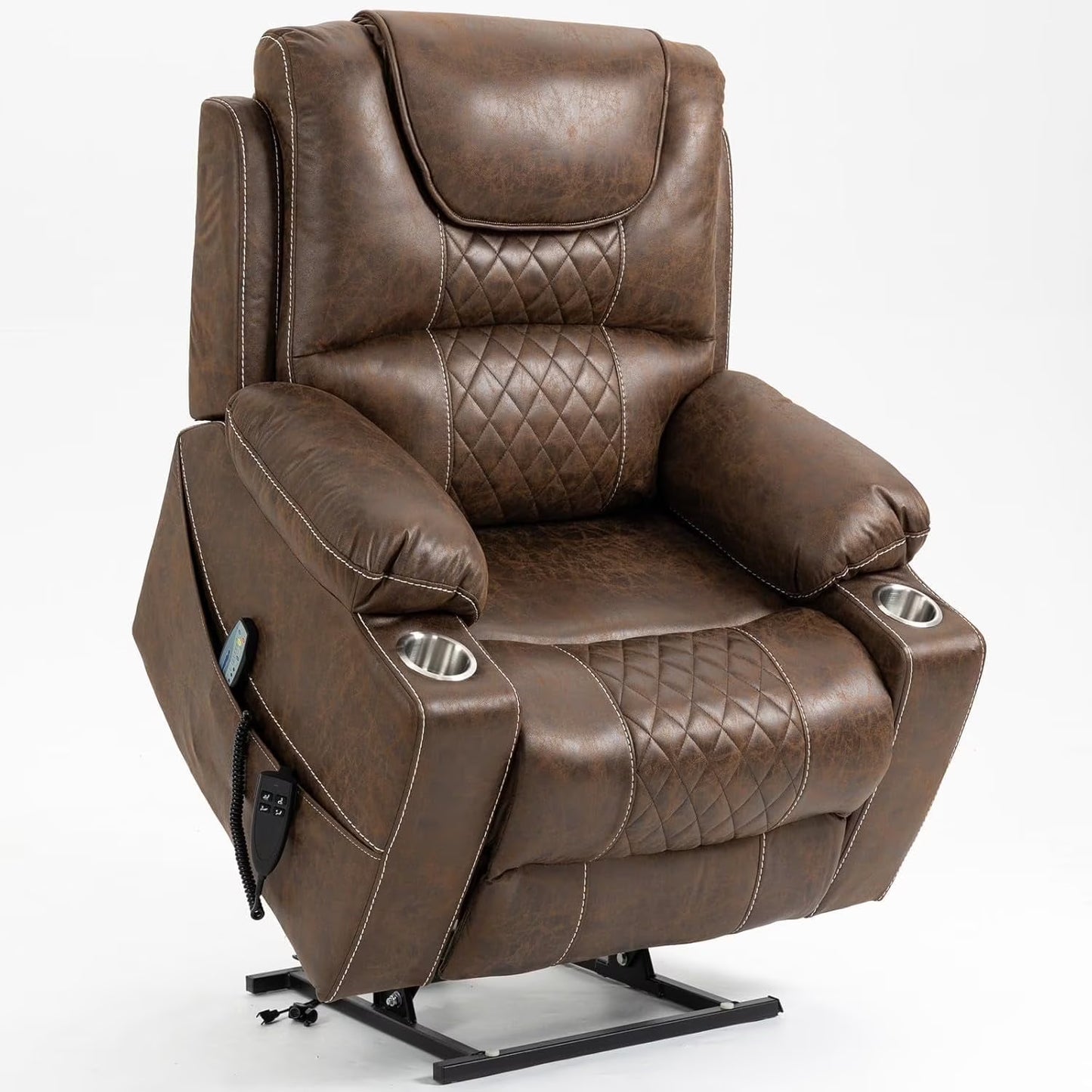 Heavy Duty Power Lift Recliner Chair for Elderly, Oversized Recliners Chair with Heater and Massage, Electric Recliner Chair for Living Room,400lbs Suitable for People Up to 6Ft (Brown Leather)