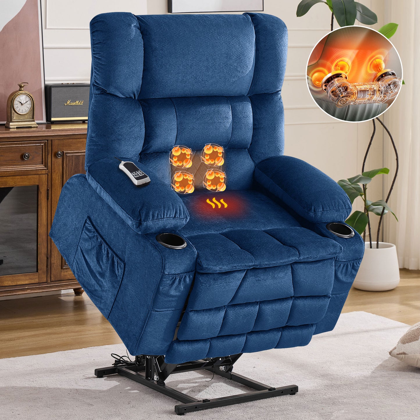 HSUNNS Recliners Lift Chair for Elderly, Upgrade Dual Motor Large Power Cotton Recliner Chair with Massage and Heat for Living Room, Single Sofa with Cup Holder & USB, Lay Flat Up to 180°