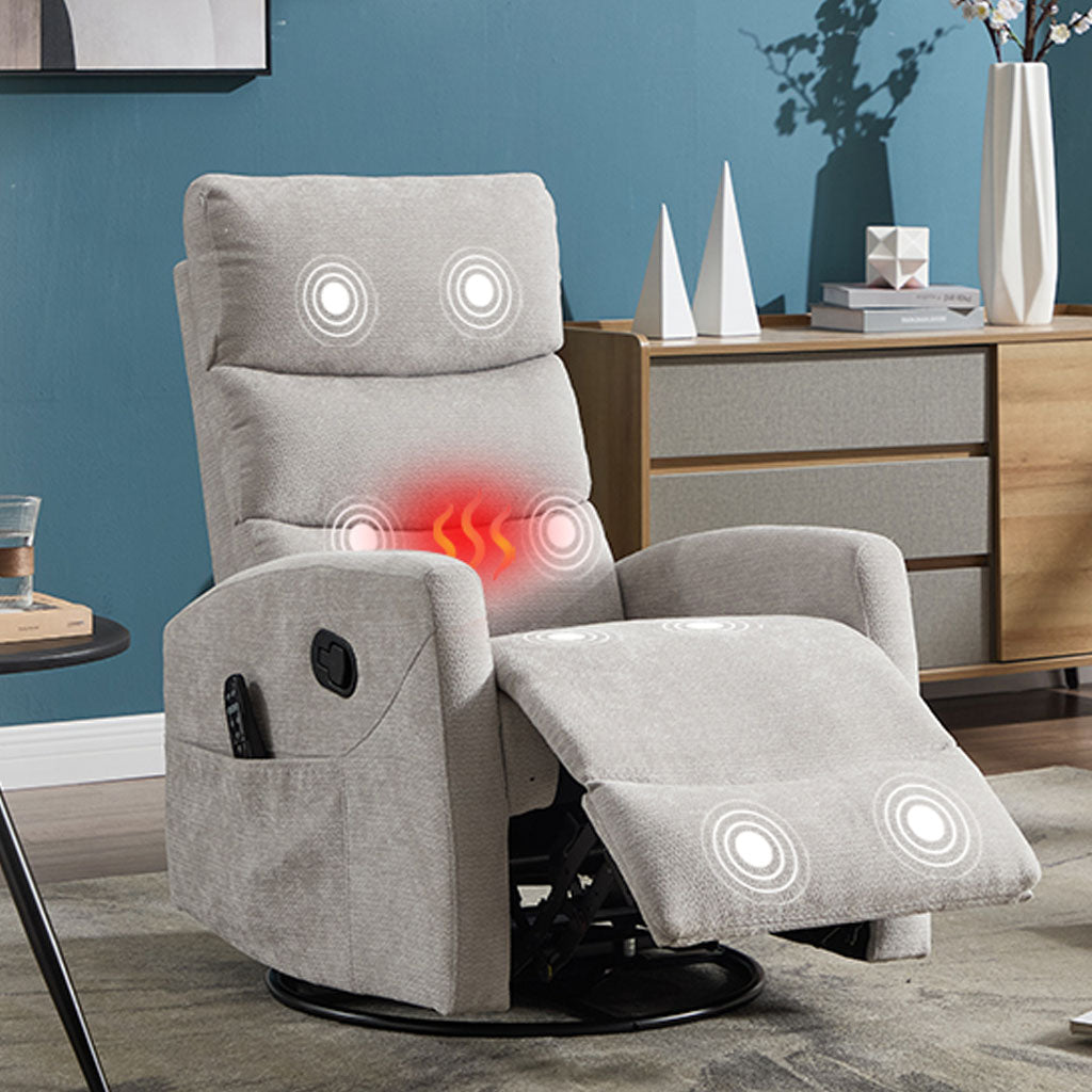 HSUNNS 360° Swivel Rocker Recliner Chair with Heat Massage, Chenille Manual Single Rocker Sofa Recliner Chair with Side Pockets for Living Room Home Theater