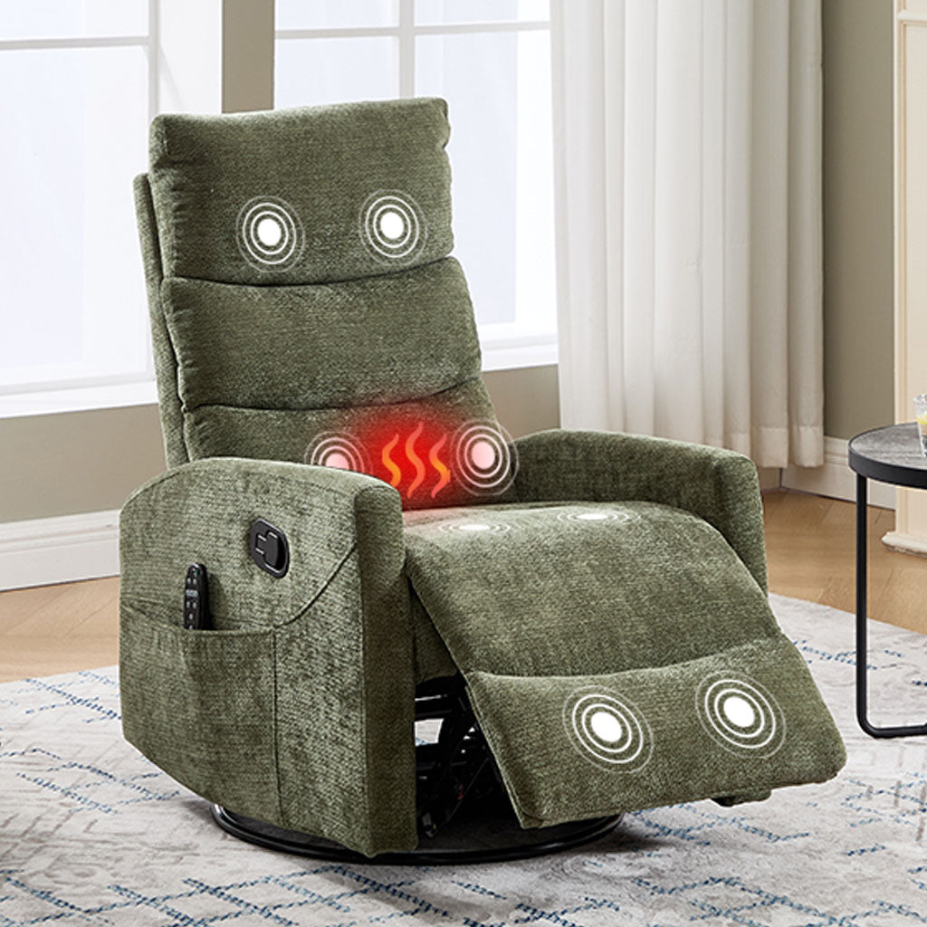 HSUNNS 360° Swivel Rocker Recliner Chair with Heat Massage, Chenille Manual Single Rocker Sofa Recliner Chair with Side Pockets for Living Room Home Theater