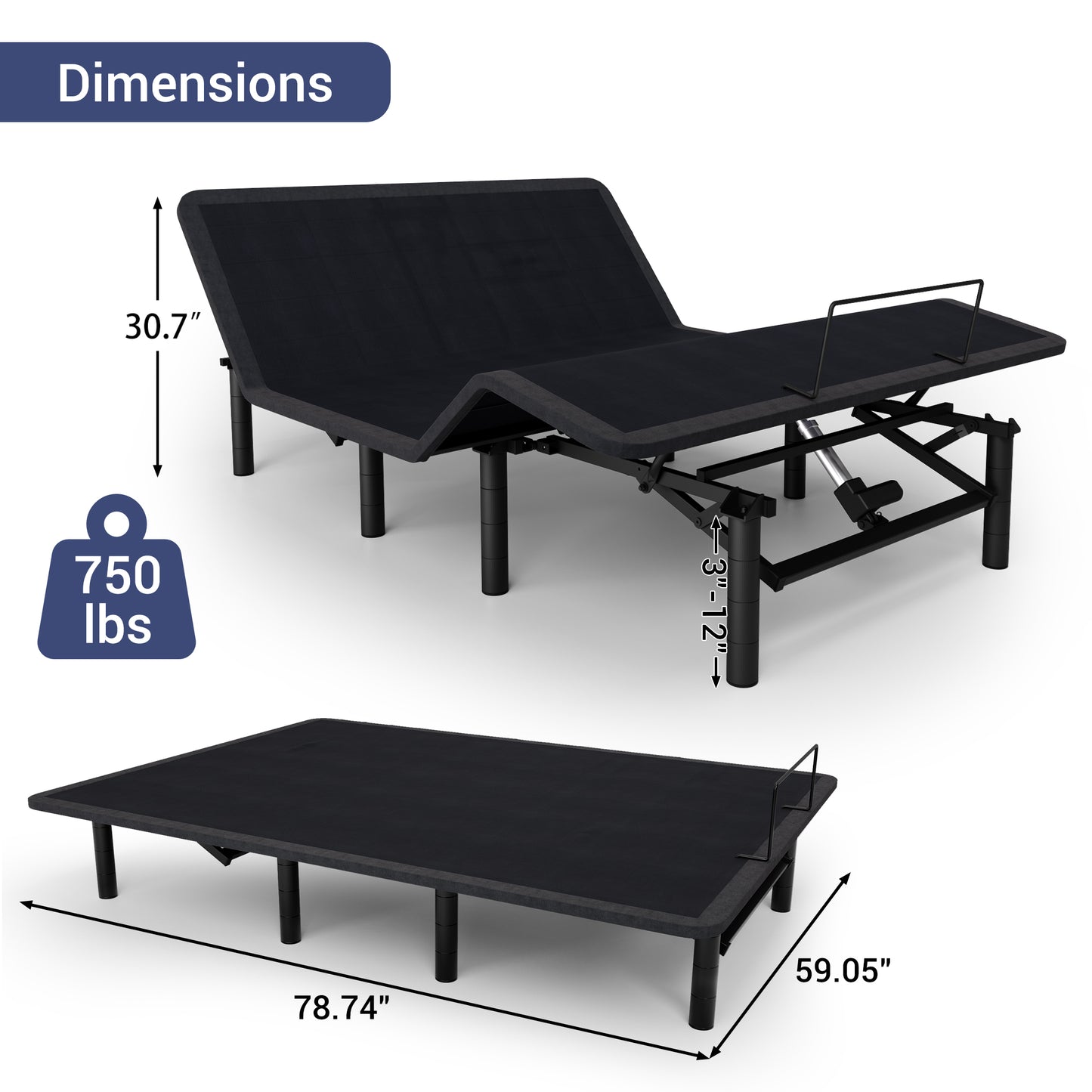HSUNNS Queen Adjustable Bed Frame with Massage, 5 Modes & 3 Intensities, Head & Foot Incline, Zero Gravity Electric Bed Base with Wireless Remote, USB Ports, Night Light & Adjustable Legs