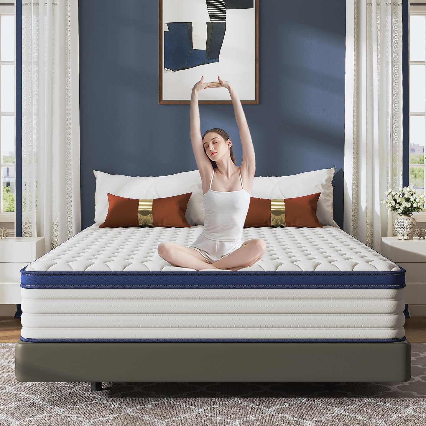King Mattress 12", HSUNNS Hybrid Mattress with Gel Memory Foam and Independent Pocket Springs, Mattress in a Box, Medium Firm, Pressure Relief & Support, White