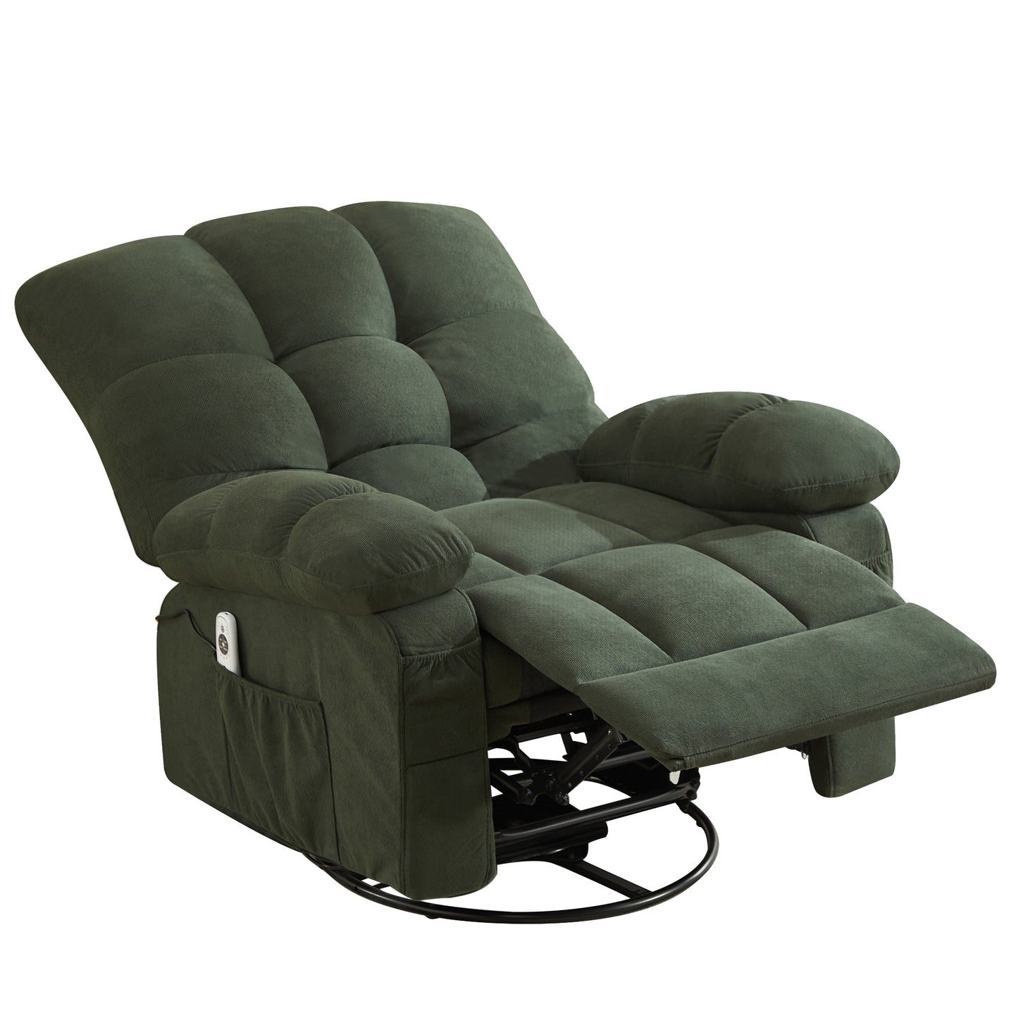 HSUNNS Oversized Swivel Recliner Chair for Adults, Living Room Fabric Recliner Chair with Massage and Heat, Single Sofa with USB Port, Side and Front Pocket, Green